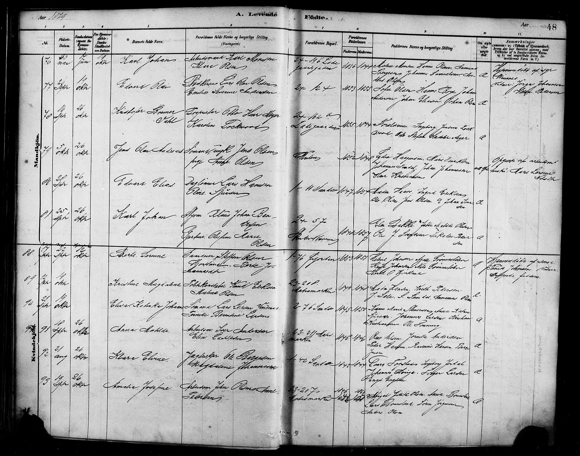 Sandviken Sokneprestembete, SAB/A-77601/H/Ha/L0004: Parish register (official) no. B 1, 1878-1891, p. 48