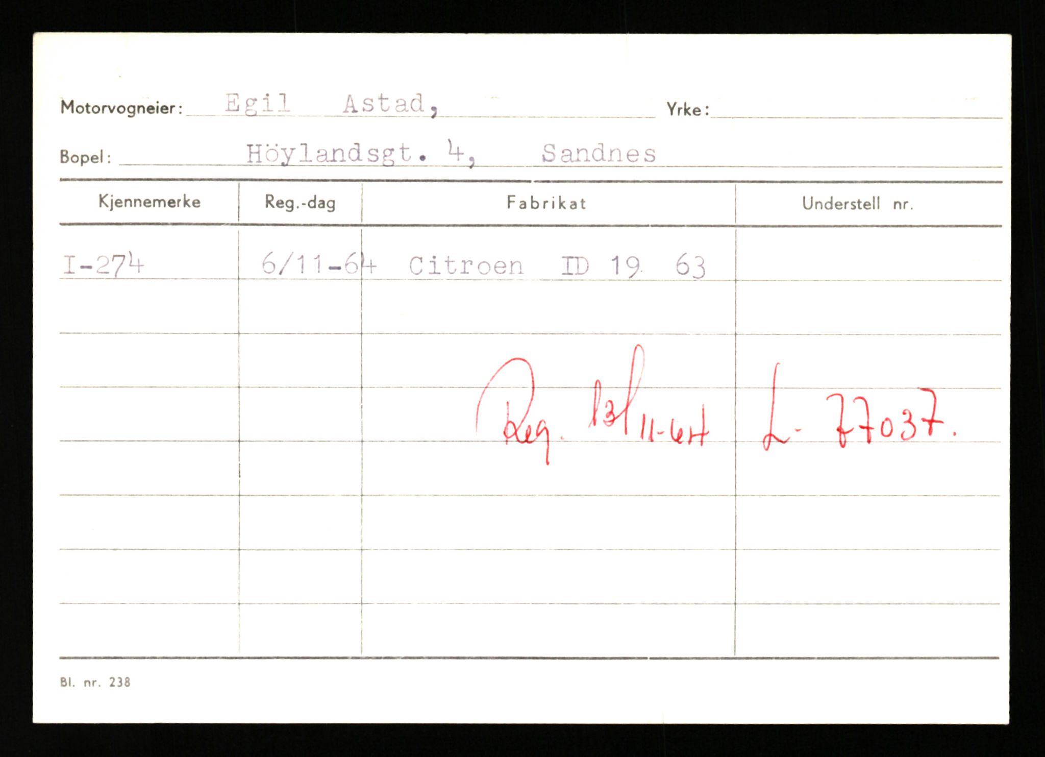 Stavanger trafikkstasjon, SAST/A-101942/0/G/L0001: Registreringsnummer: 0 - 5782, 1930-1971, p. 133