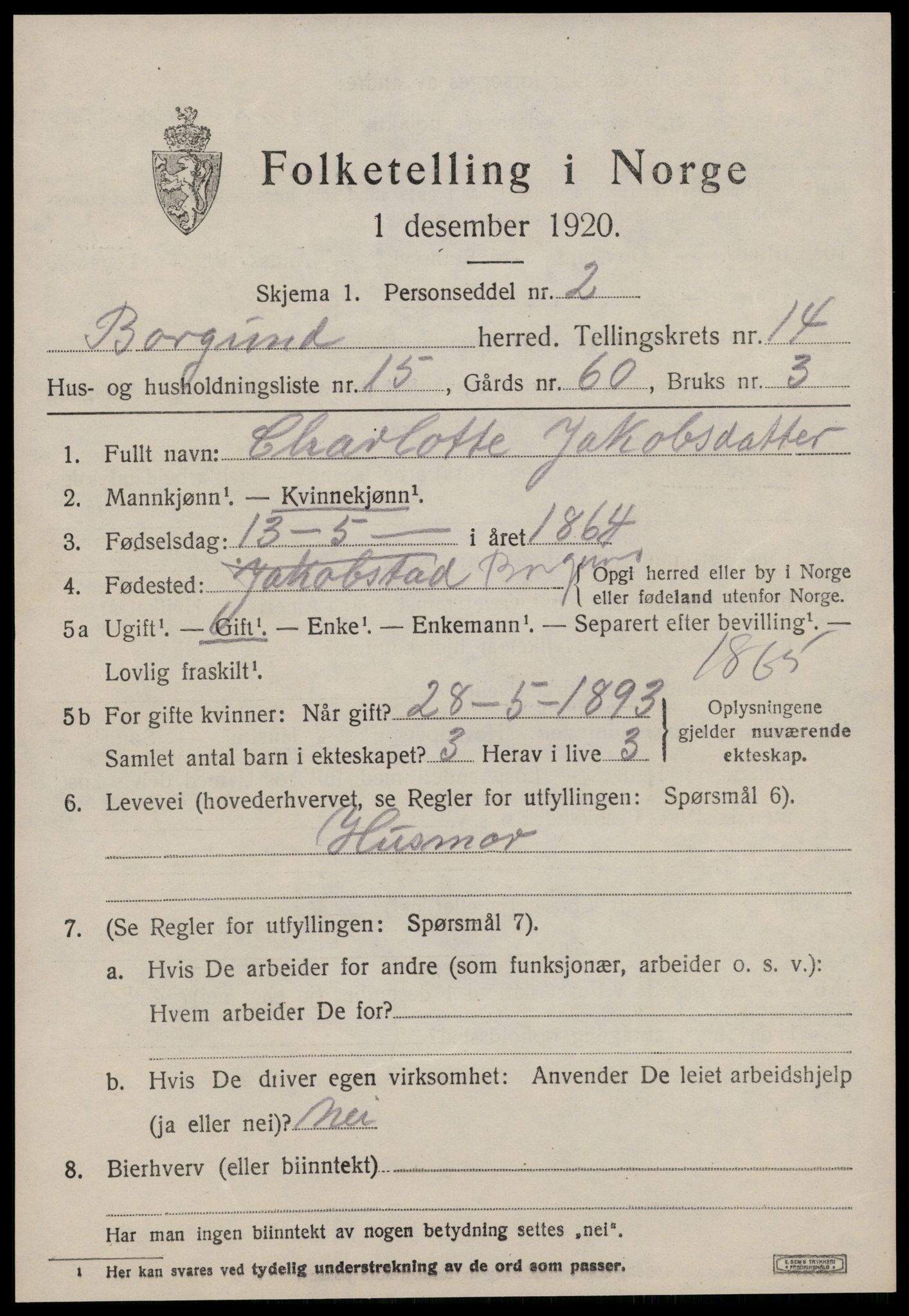 SAT, 1920 census for Borgund, 1920, p. 11248