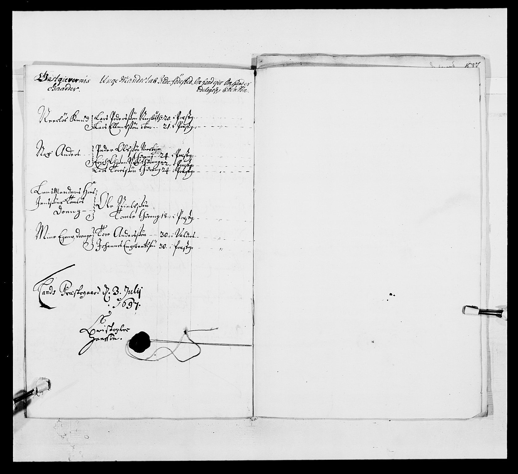 Kommanderende general (KG I) med Det norske krigsdirektorium, AV/RA-EA-5419/E/Ea/L0500: Opplandske regiment, 1696-1697, p. 322