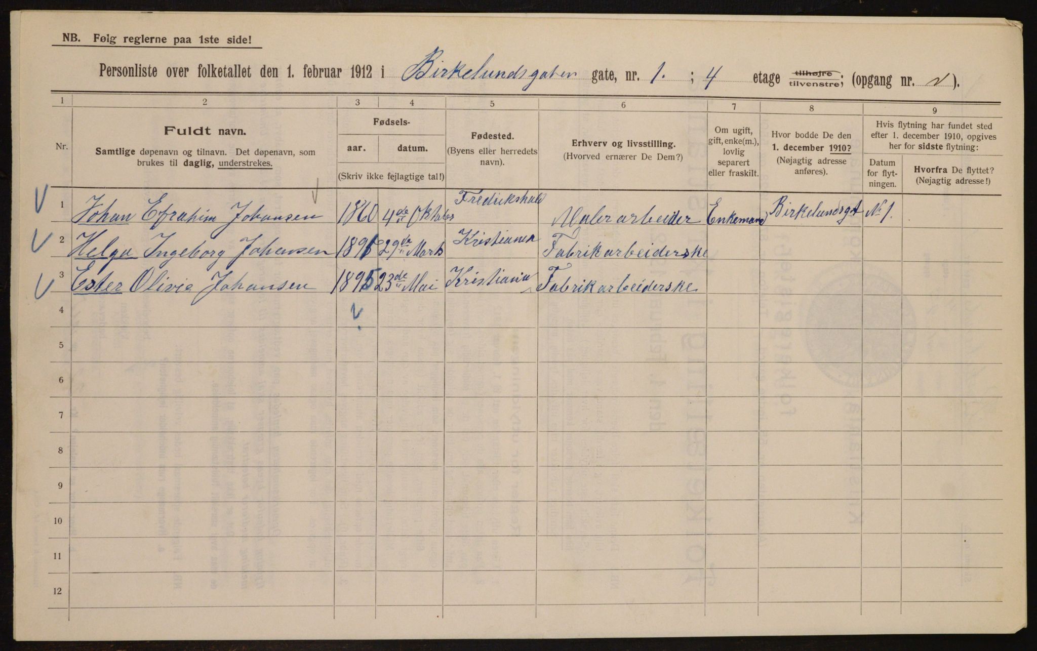 OBA, Municipal Census 1912 for Kristiania, 1912, p. 5033