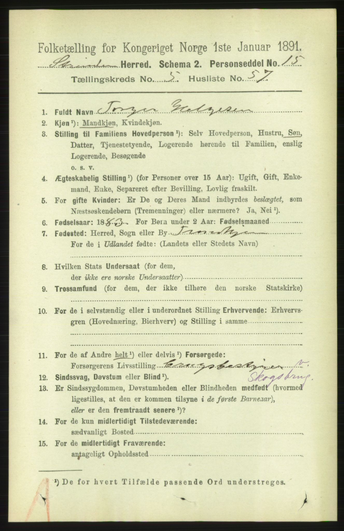 RA, 1891 census for 1660 Strinda, 1891, p. 5092