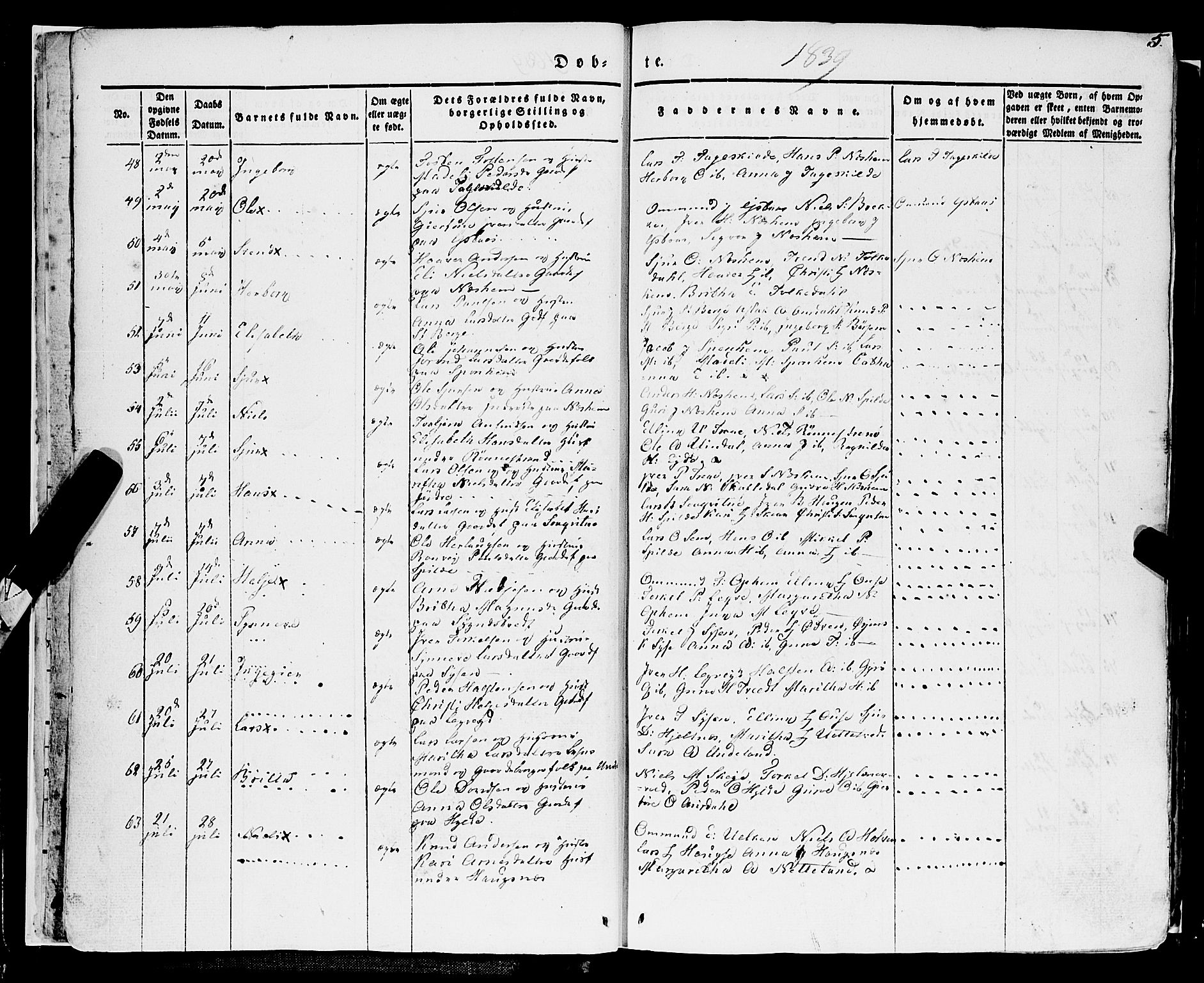 Ulvik sokneprestembete, SAB/A-78801/H/Haa: Parish register (official) no. A 12, 1839-1853, p. 5
