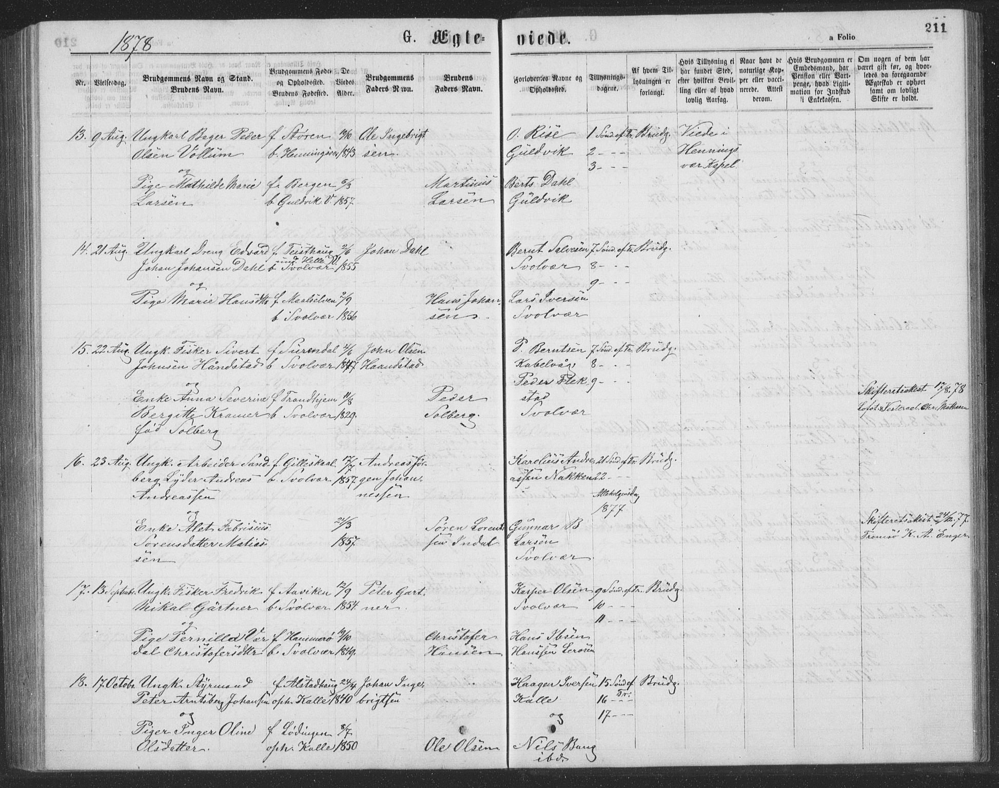 Ministerialprotokoller, klokkerbøker og fødselsregistre - Nordland, AV/SAT-A-1459/874/L1075: Parish register (copy) no. 874C04, 1876-1883, p. 211