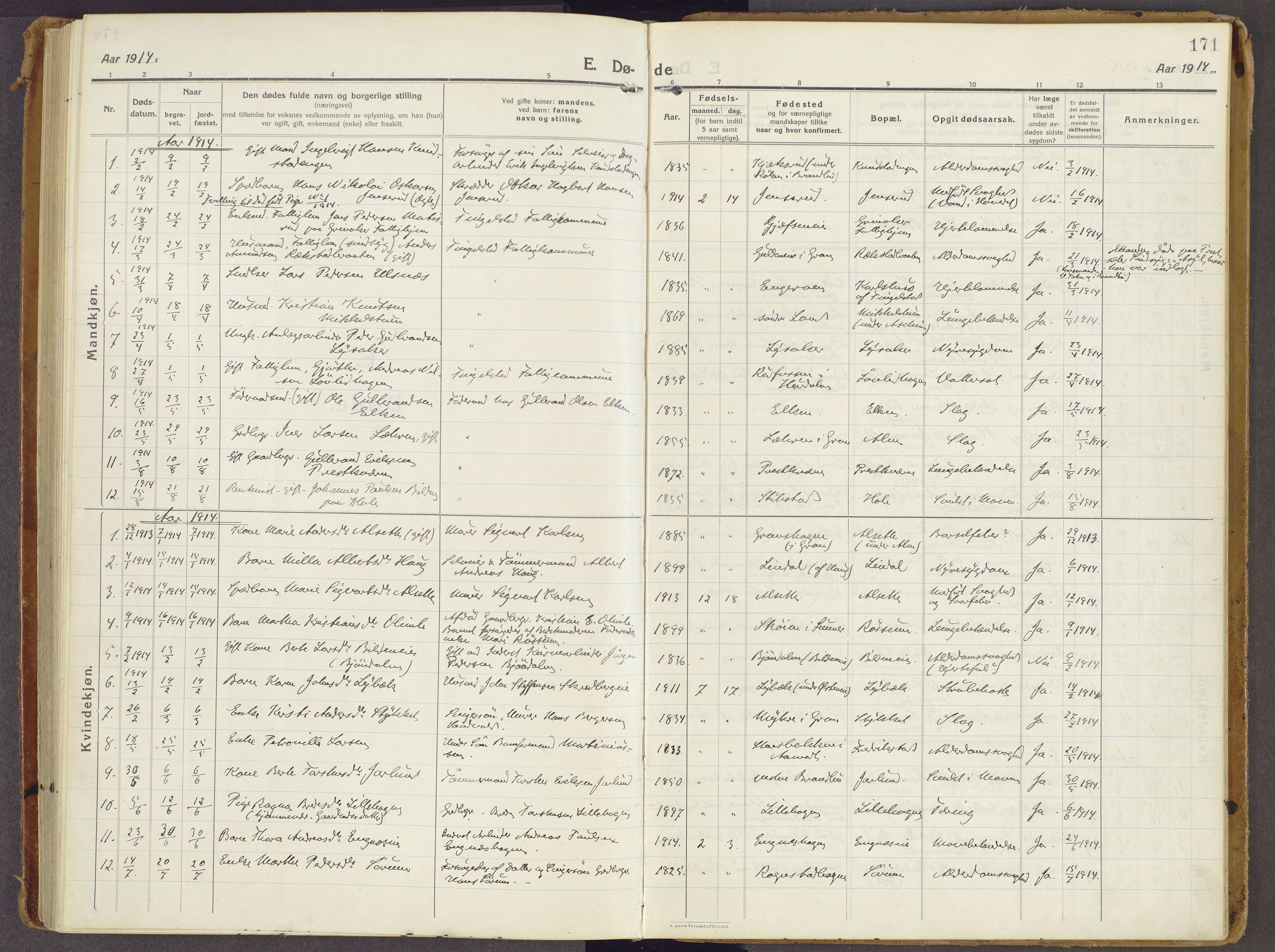 Brandbu prestekontor, SAH/PREST-114/H/Ha/Haa/L0003: Parish register (official) no. 3, 1914-1928, p. 171