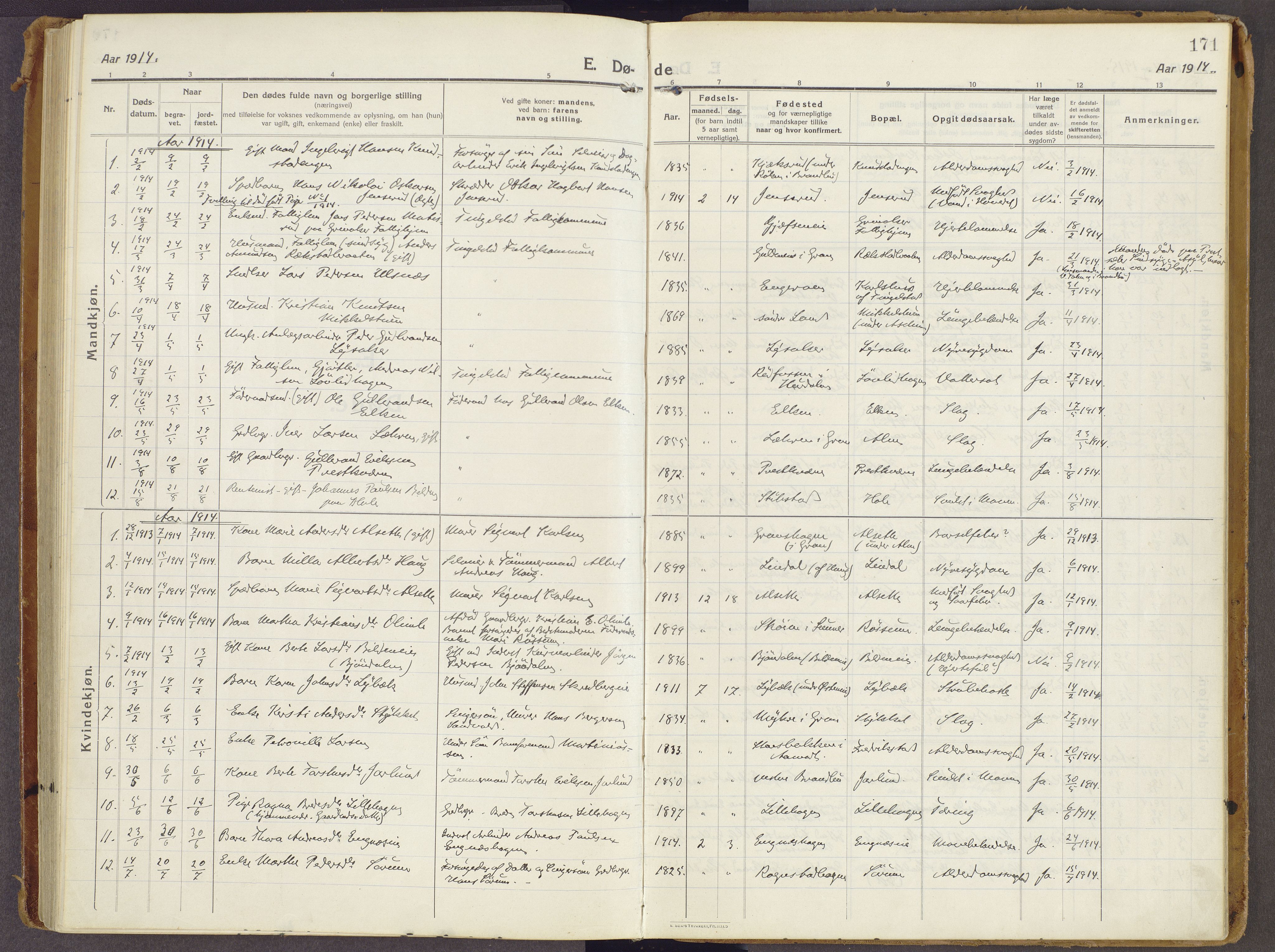 Brandbu prestekontor, AV/SAH-PREST-114/H/Ha/Haa/L0003: Parish register (official) no. 3, 1914-1928, p. 171