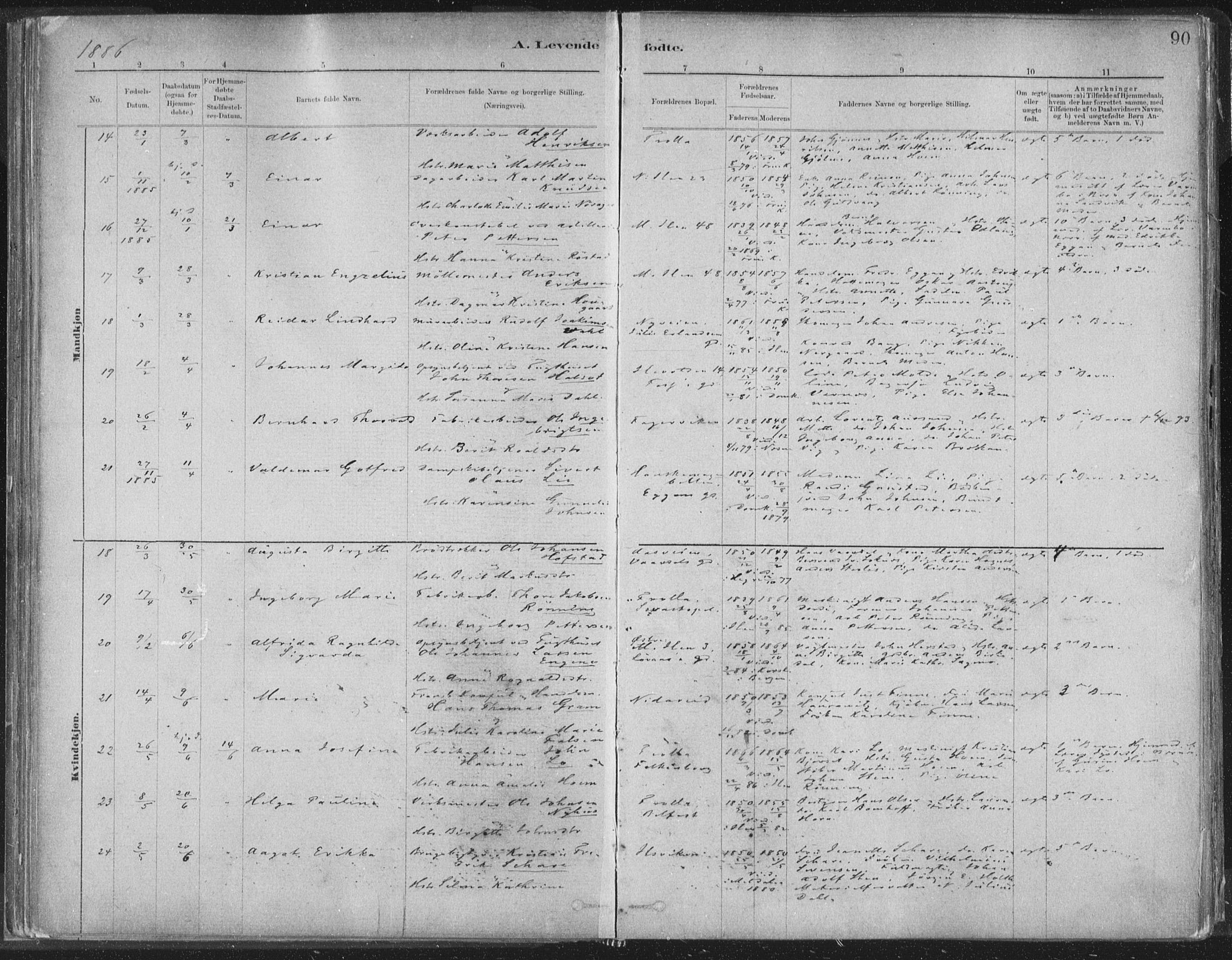 Ministerialprotokoller, klokkerbøker og fødselsregistre - Sør-Trøndelag, AV/SAT-A-1456/603/L0162: Parish register (official) no. 603A01, 1879-1895, p. 90