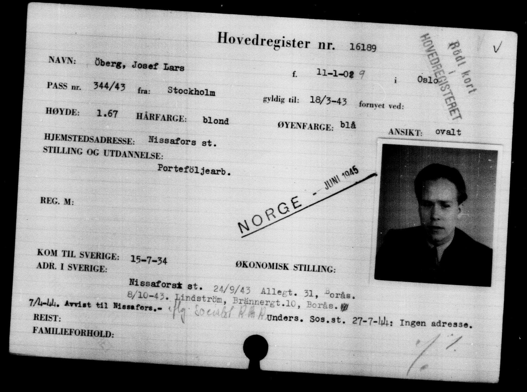 Utenriksstasjonene, Legasjonen i Stockholm, Flyktningkontoret, AV/RA-S-6753/V/Va/L0008: Kjesäterkartoteket, flyktninger med registreringsnr. 15700-18547, 1940-1945, p. 531