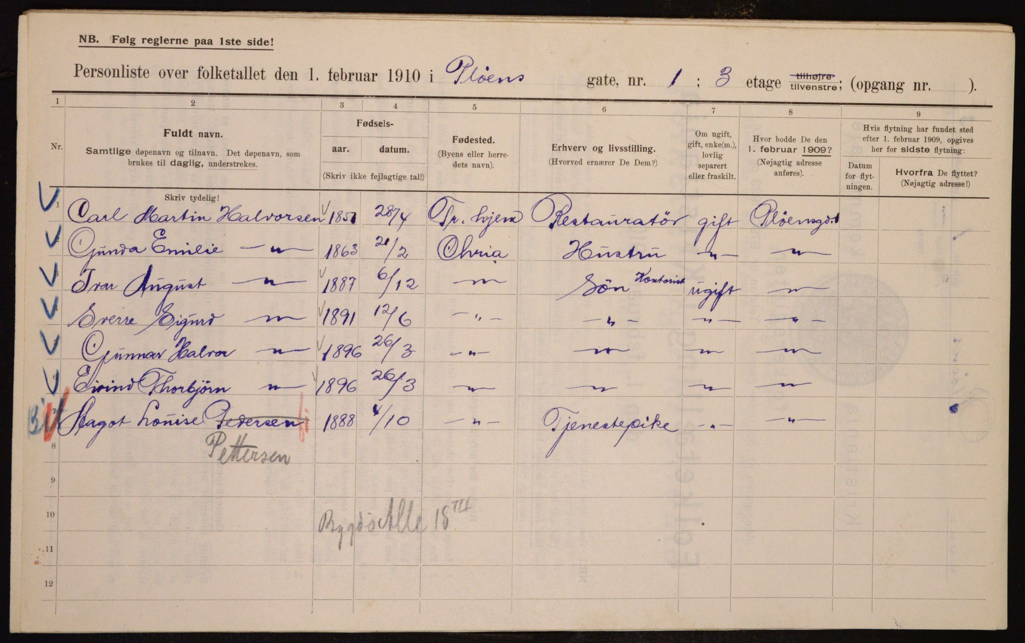 OBA, Municipal Census 1910 for Kristiania, 1910, p. 77614