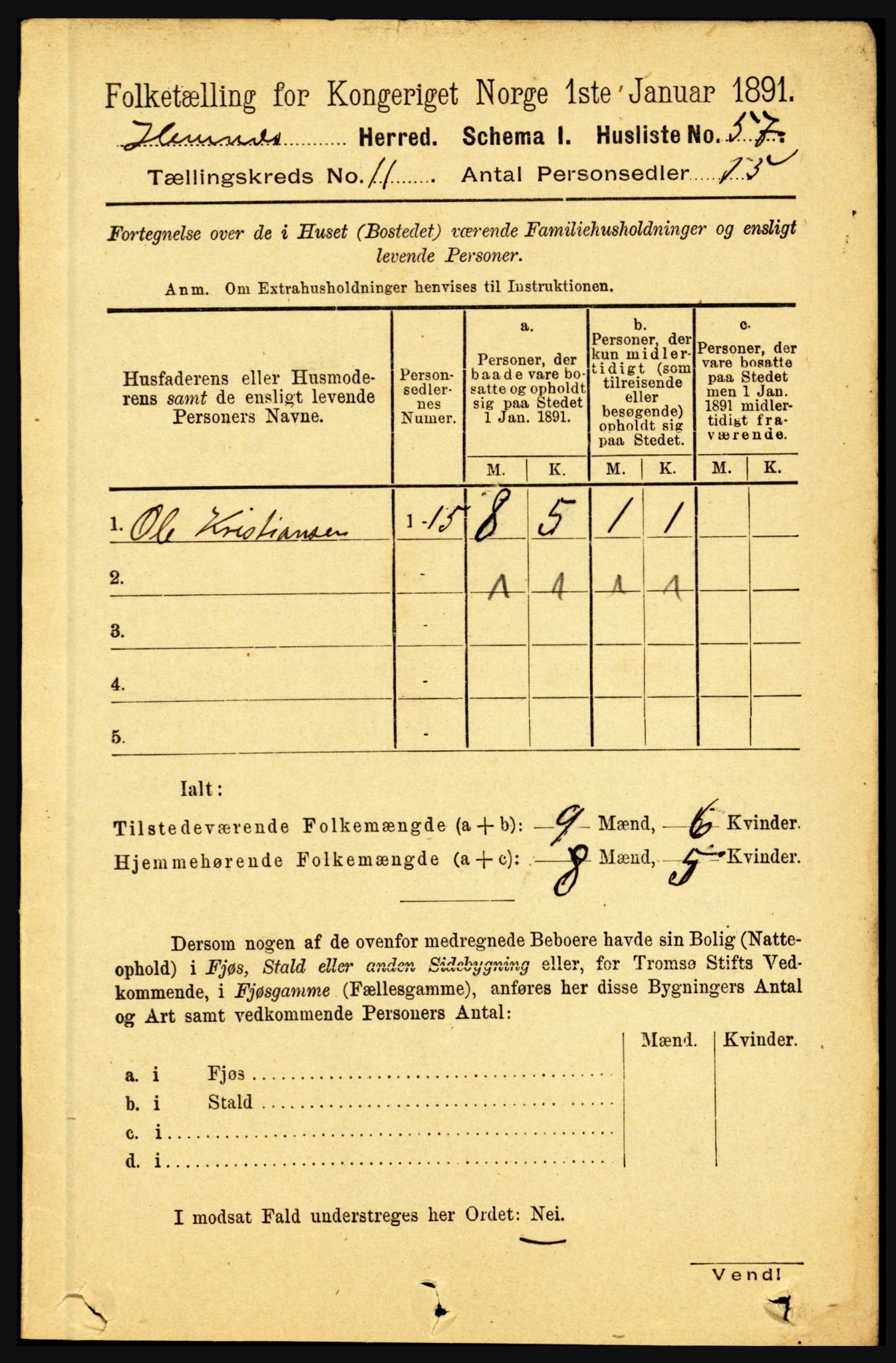 RA, 1891 census for 1832 Hemnes, 1891, p. 5300