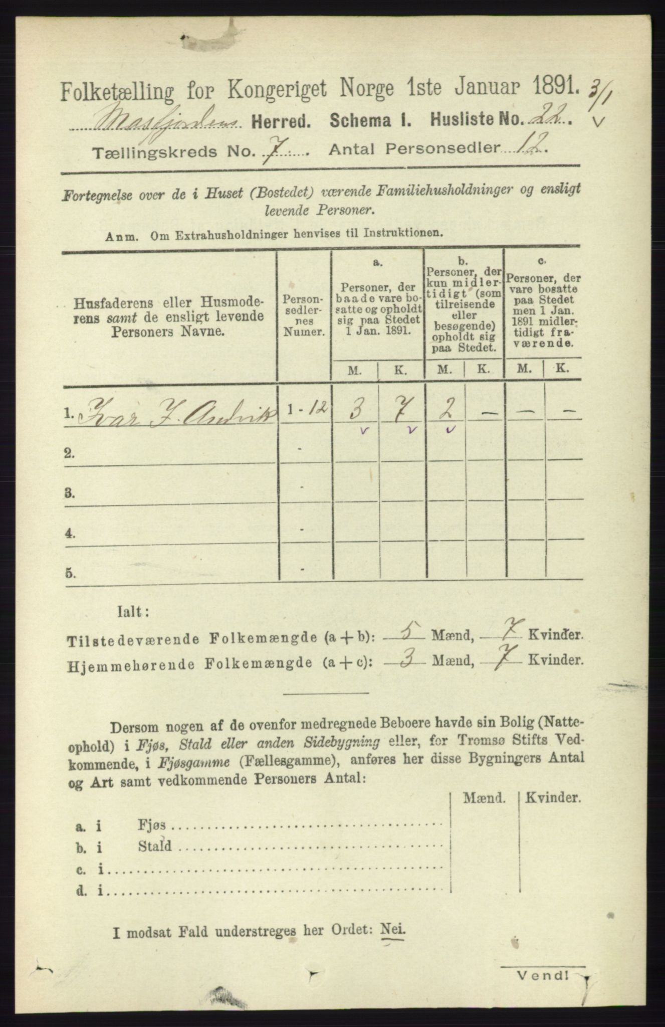 RA, 1891 census for 1266 Masfjorden, 1891, p. 1157