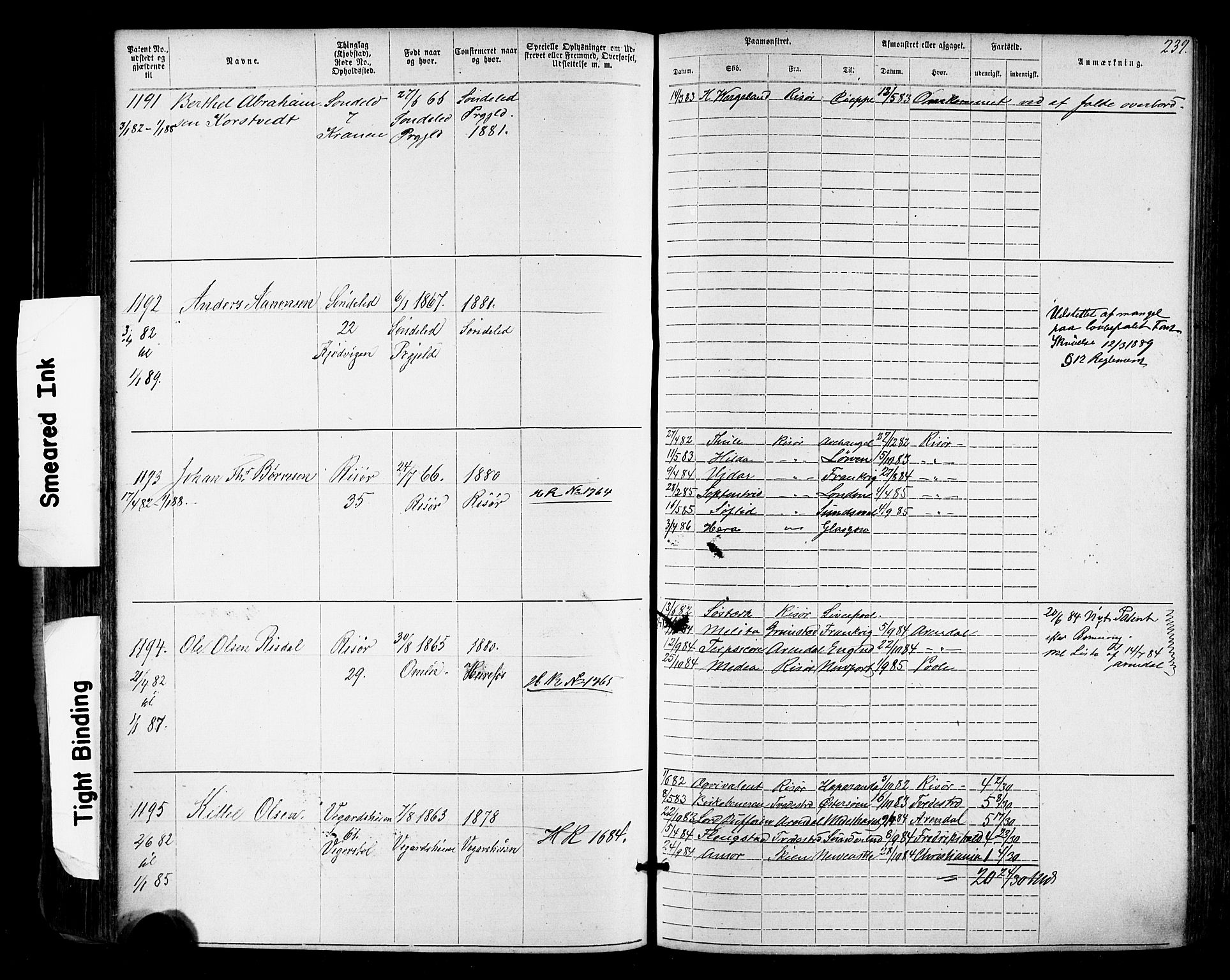 Risør mønstringskrets, AV/SAK-2031-0010/F/Fa/L0003: Annotasjonsrulle nr 1-1913 med register, T-7, 1863-1899, p. 177