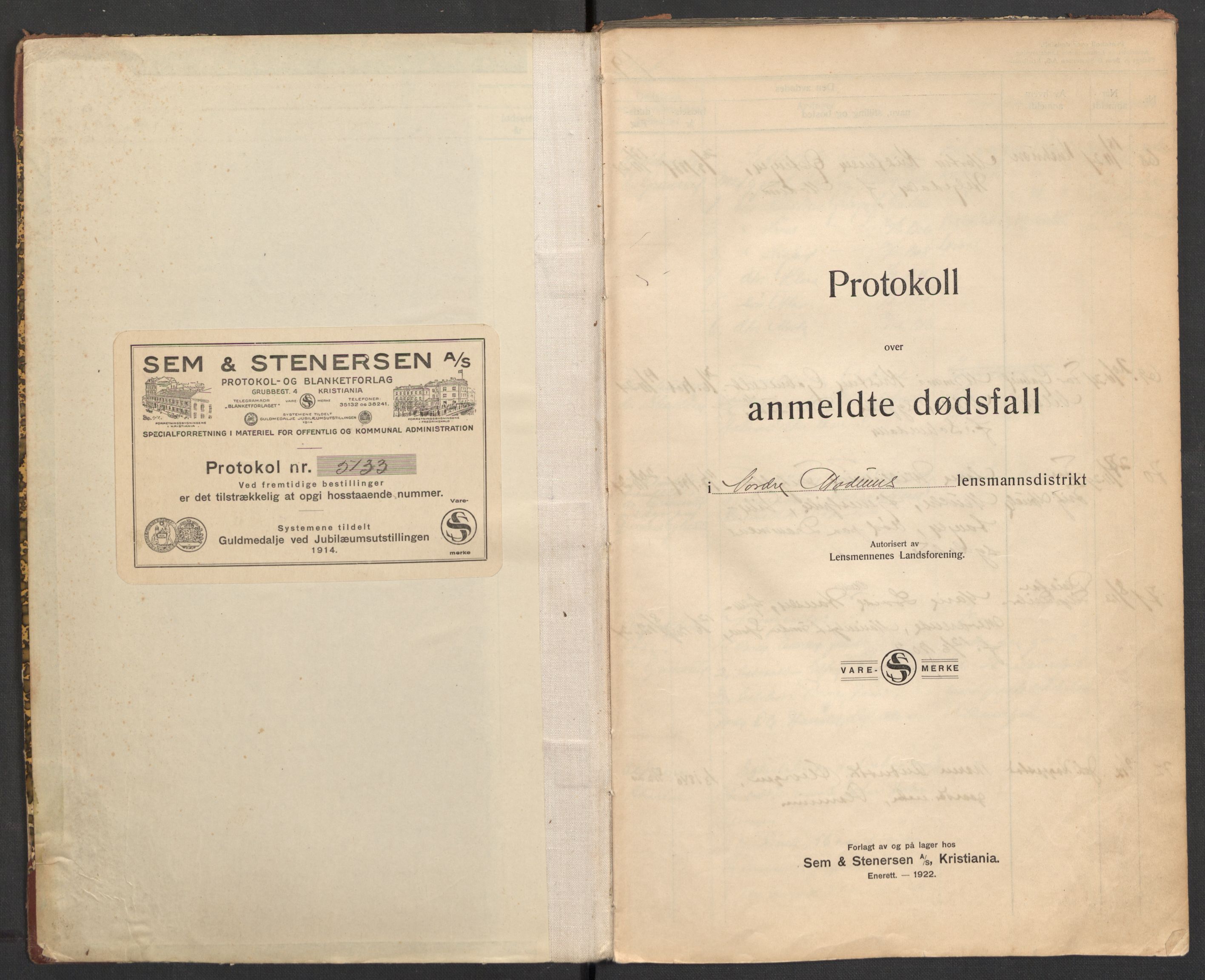 Modum lensmannskontor, SAKO/A-524/H/Ha/Hab/L0005: Dødsfallsprotokoll - Nordre Modum, 1924-1928