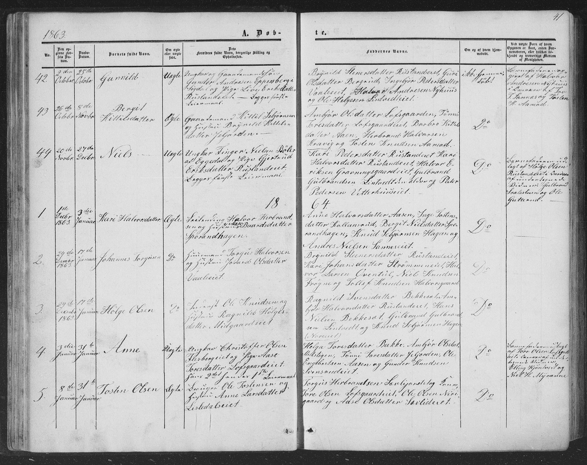 Nore kirkebøker, AV/SAKO-A-238/F/Fa/L0002: Parish register (official) no. I 2, 1856-1871, p. 41