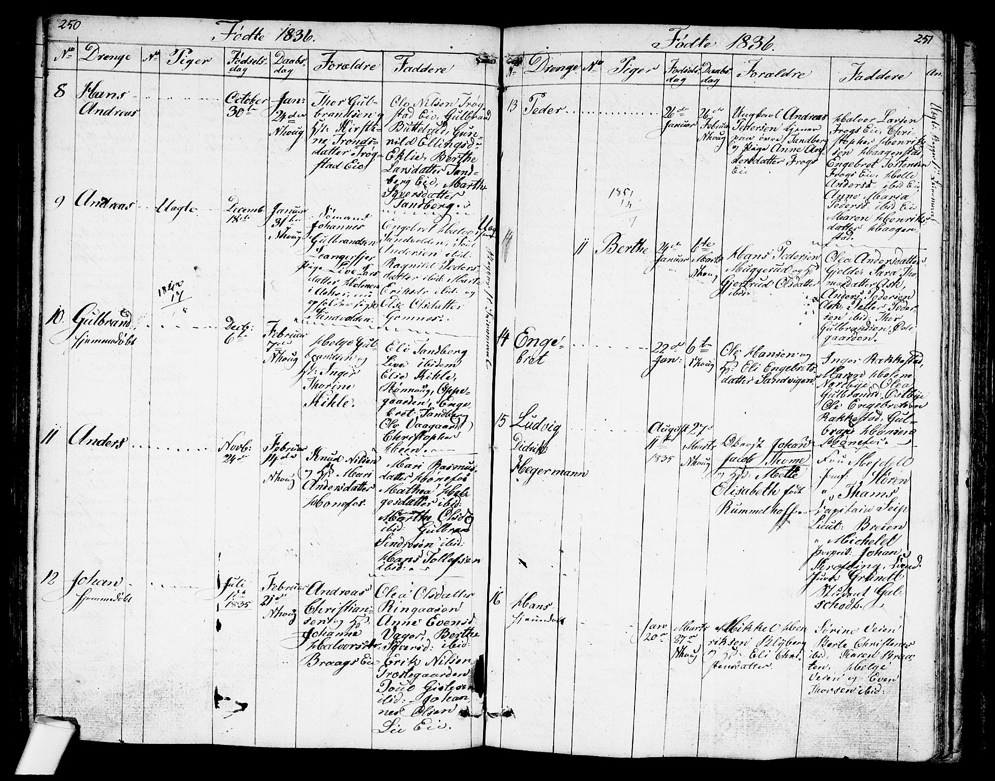 Norderhov kirkebøker, AV/SAKO-A-237/G/Ga/L0004: Parish register (copy) no. I 4, 1824-1849, p. 250-251