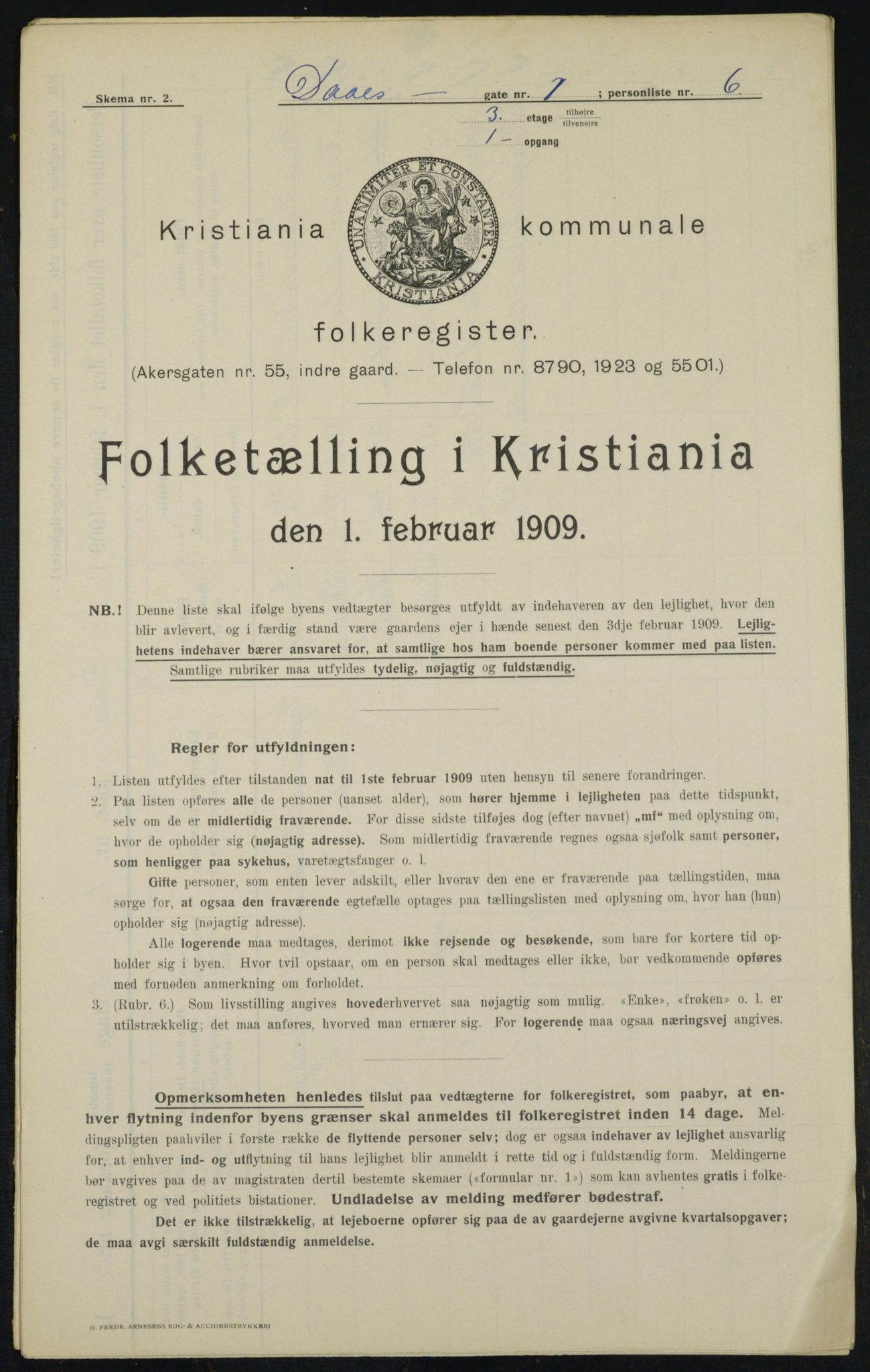 OBA, Municipal Census 1909 for Kristiania, 1909, p. 16304