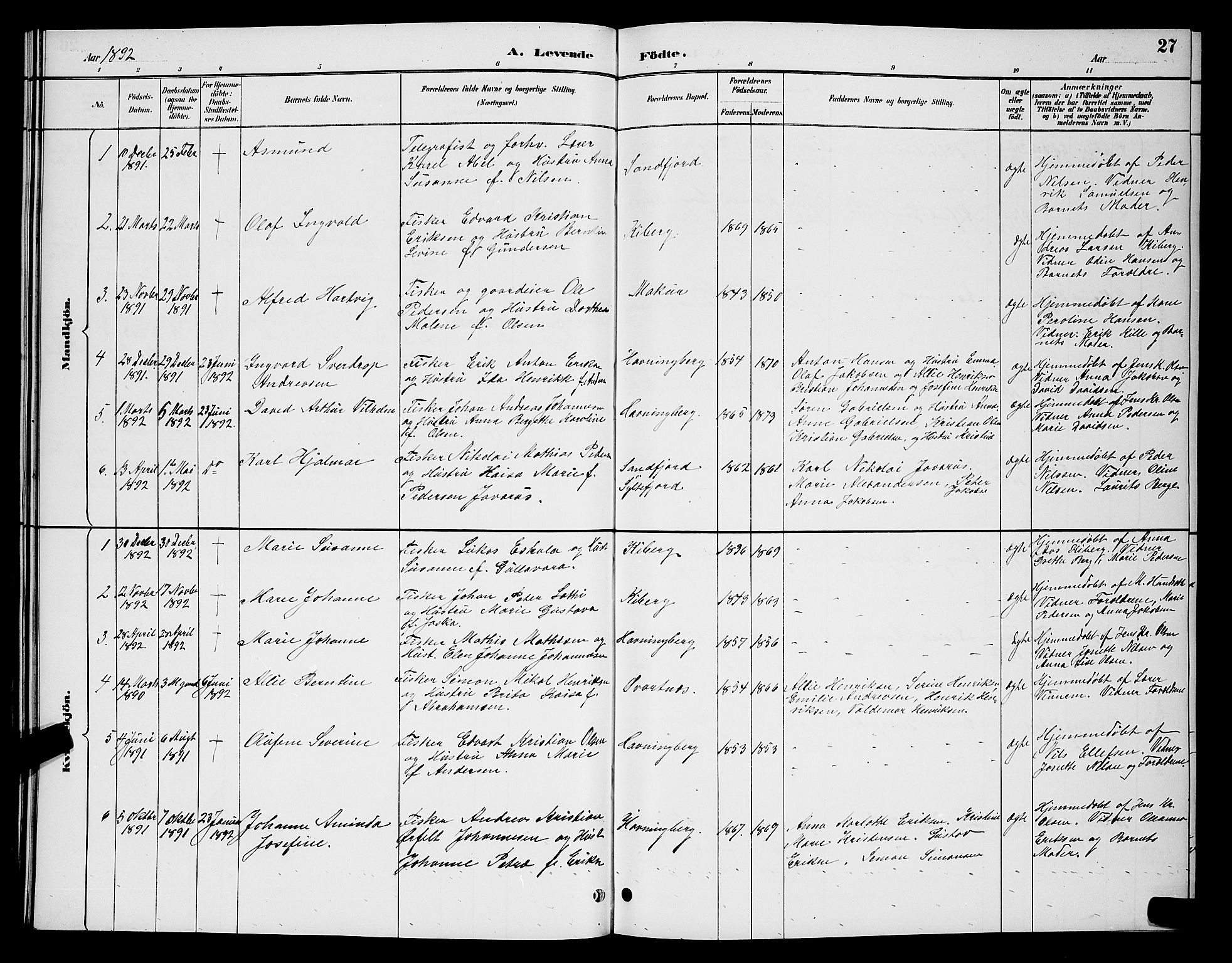 Vardø sokneprestkontor, SATØ/S-1332/H/Hb/L0007klokker: Parish register (copy) no. 7, 1887-1892, p. 27