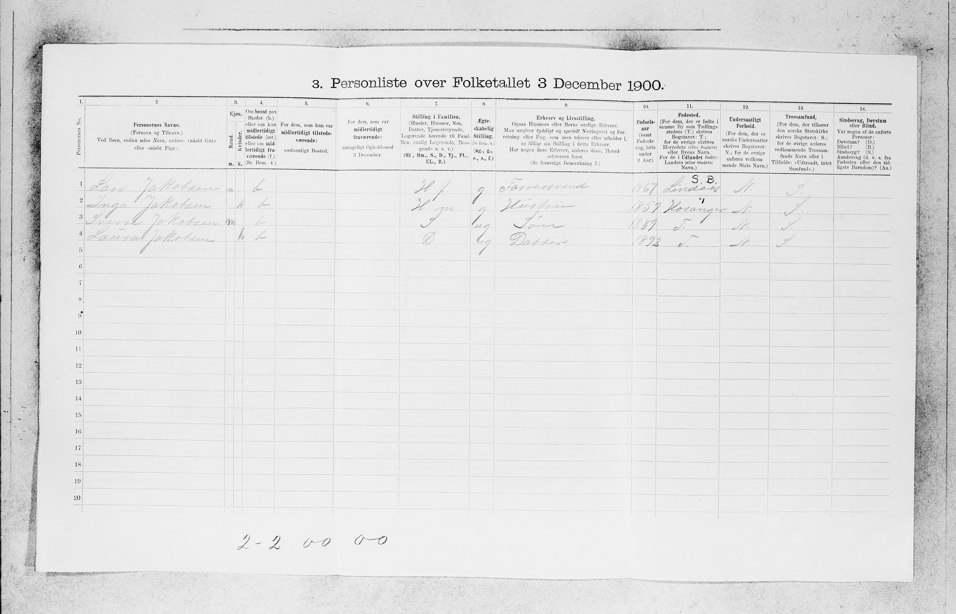 SAB, 1900 census for Bergen, 1900, p. 23257