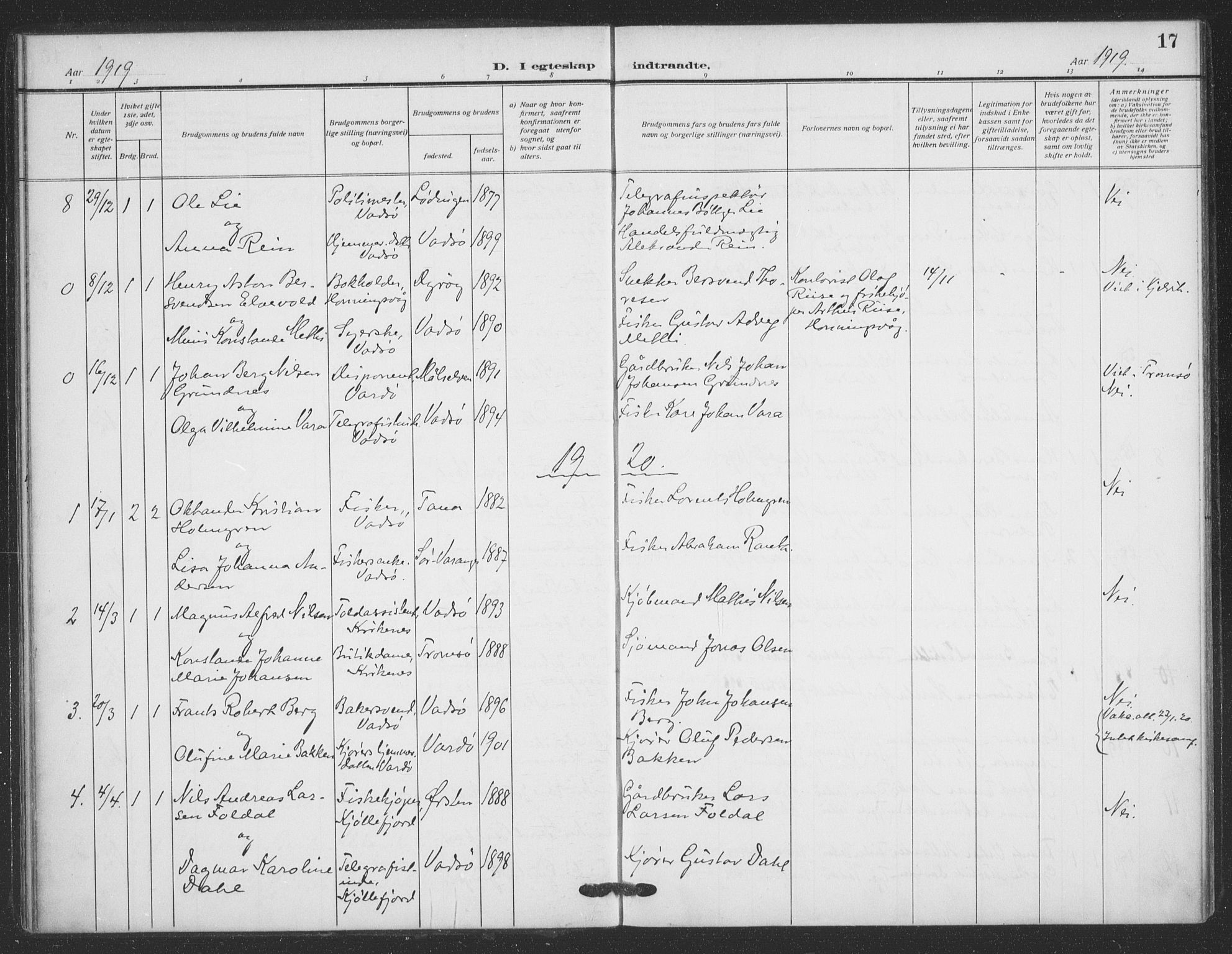 Vadsø sokneprestkontor, SATØ/S-1325/H/Ha/L0008kirke: Parish register (official) no. 8, 1912-1930, p. 17