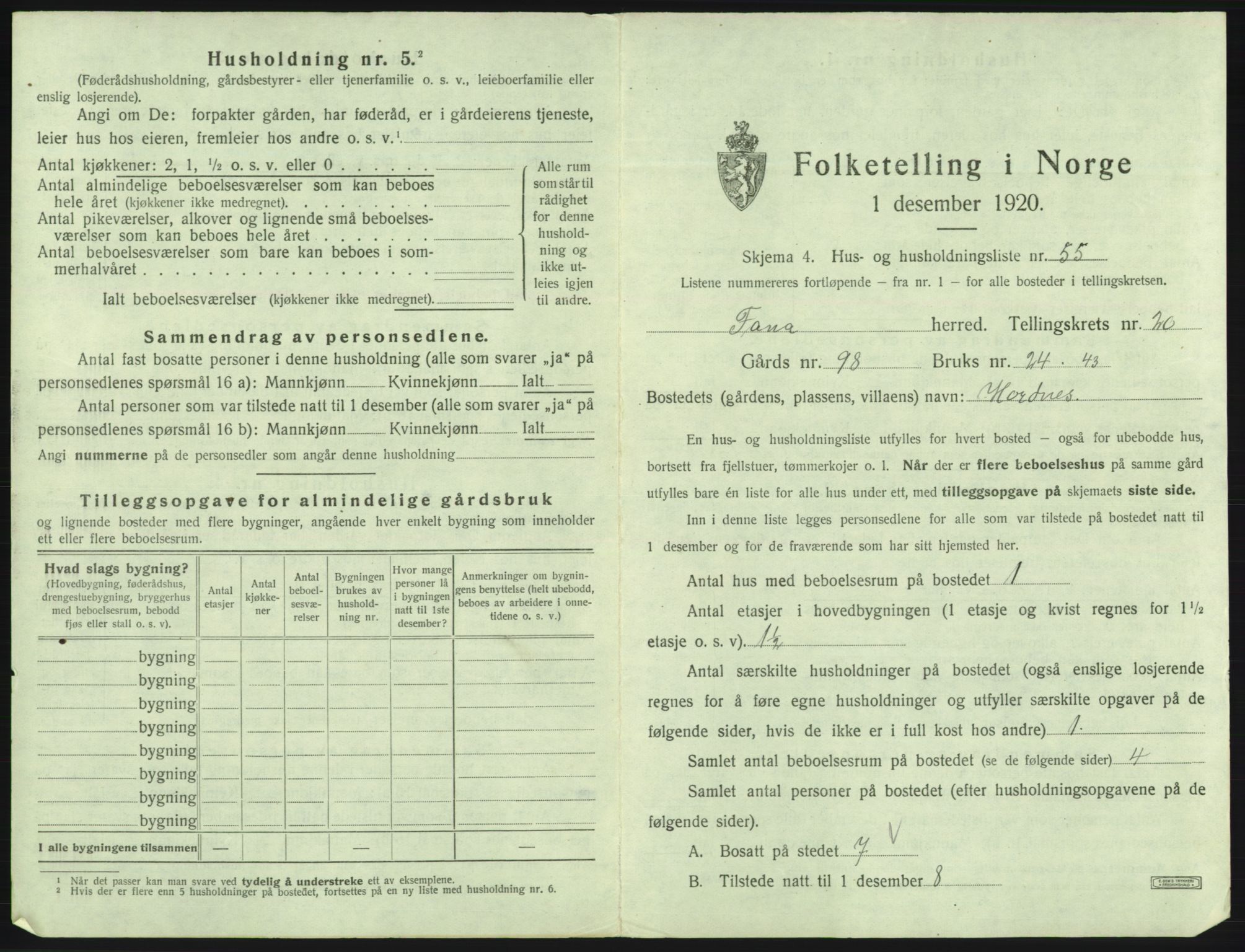 SAB, 1920 census for Fana, 1920, p. 3031