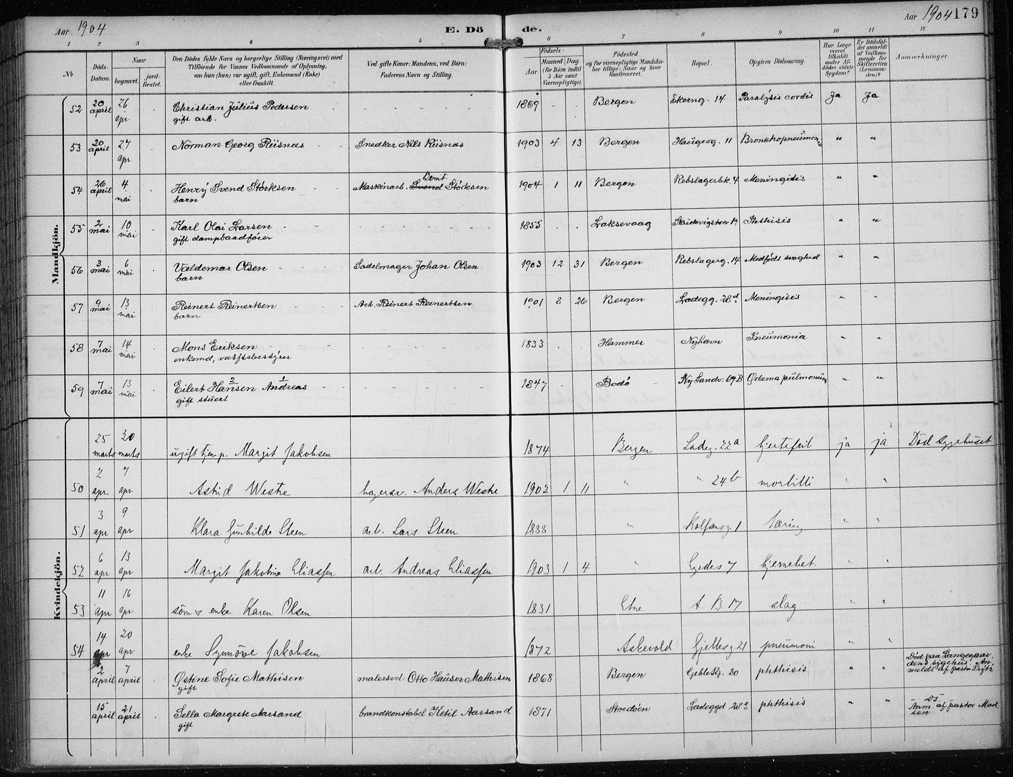 Sandviken Sokneprestembete, AV/SAB-A-77601/H/Ha/L0018: Parish register (official) no. E 1, 1893-1905, p. 179