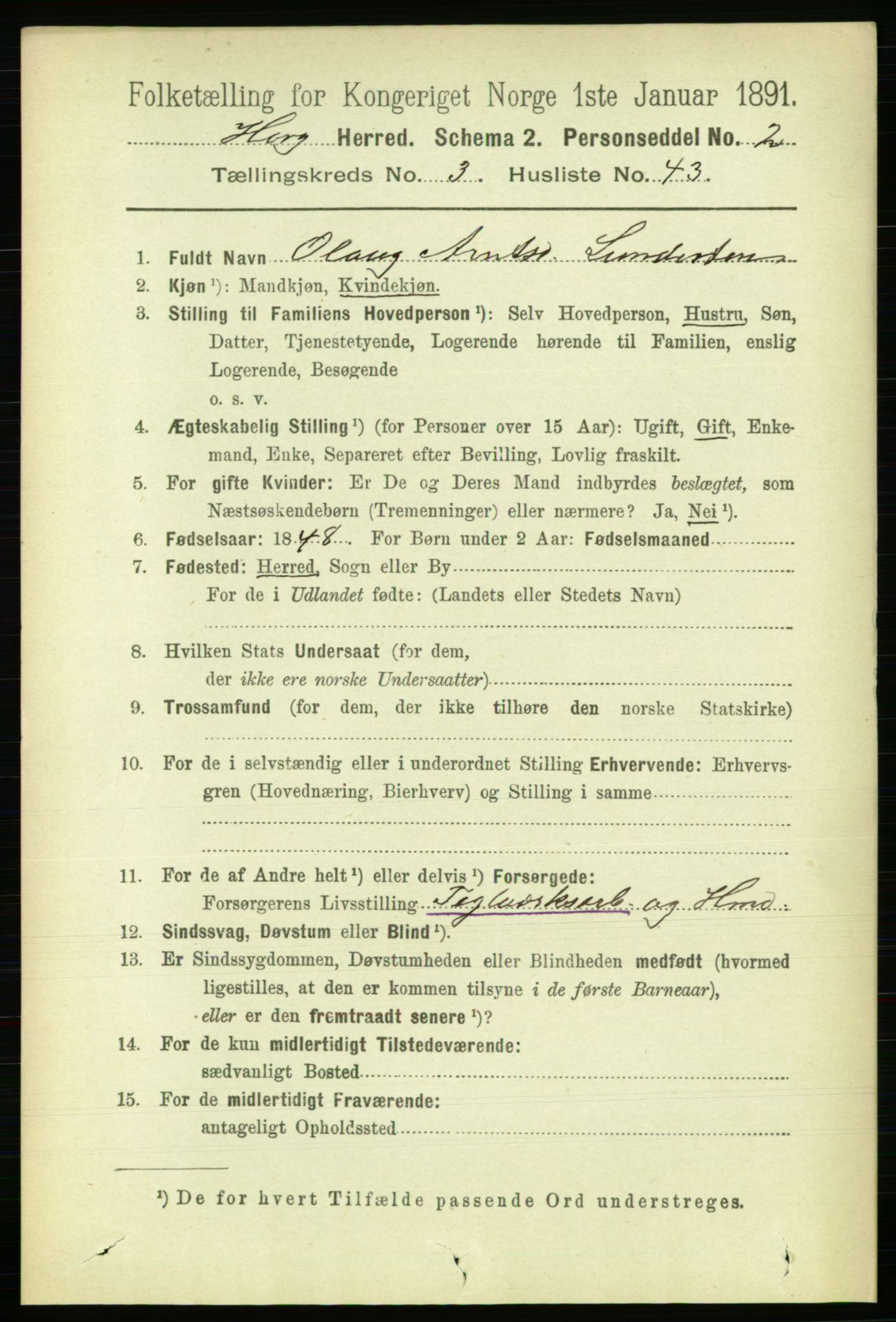 RA, 1891 census for 1650 Horg, 1891, p. 1316