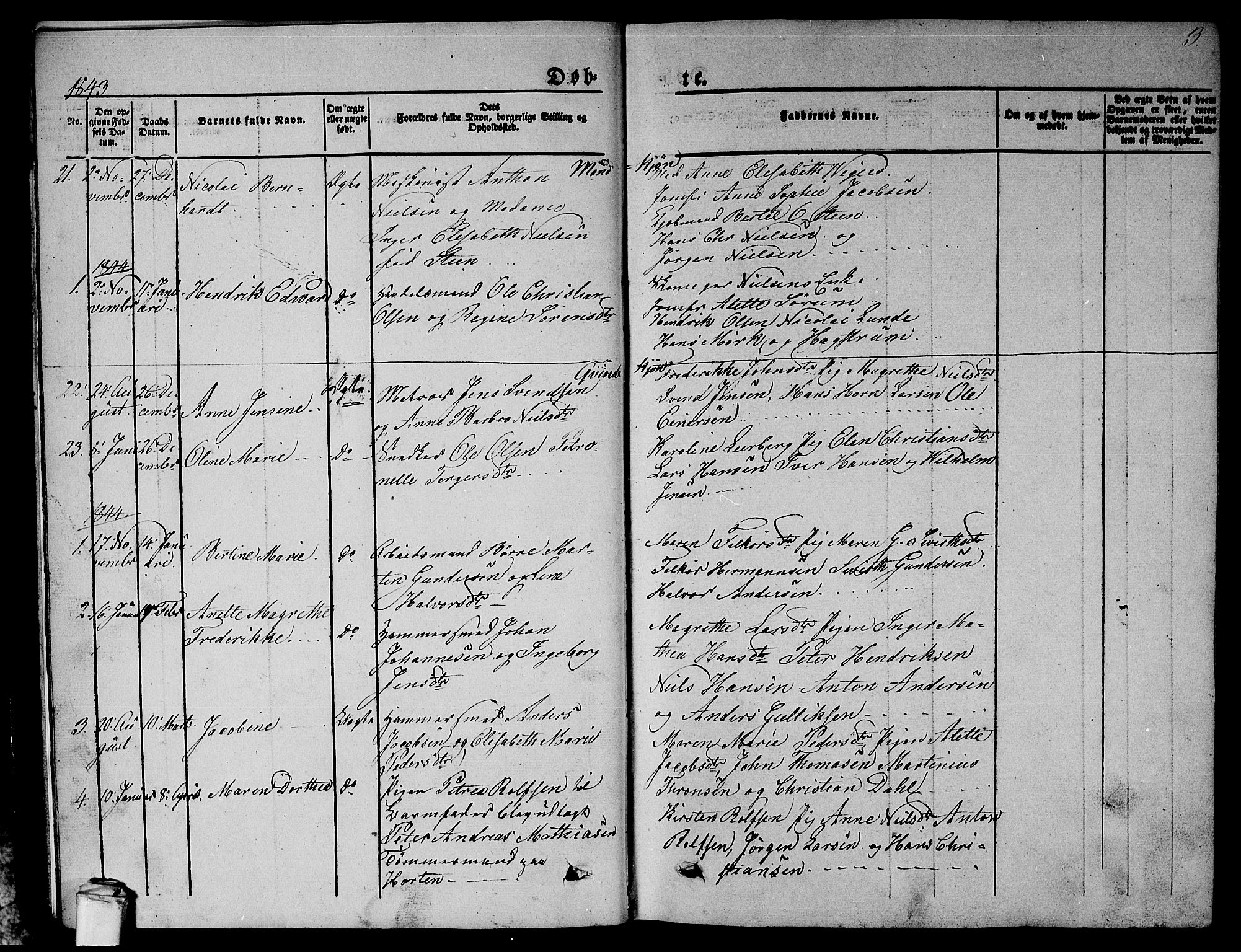 Larvik kirkebøker, SAKO/A-352/G/Gb/L0002: Parish register (copy) no. II 2, 1843-1866, p. 3