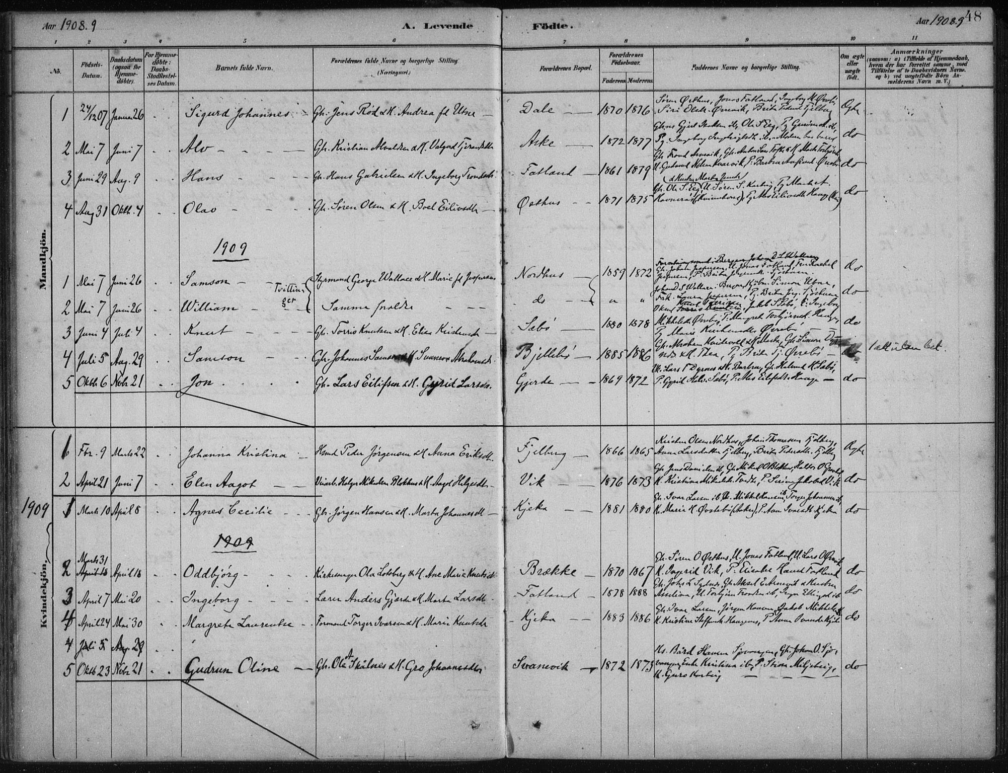 Fjelberg sokneprestembete, SAB/A-75201/H/Haa: Parish register (official) no. B  1, 1879-1919, p. 48