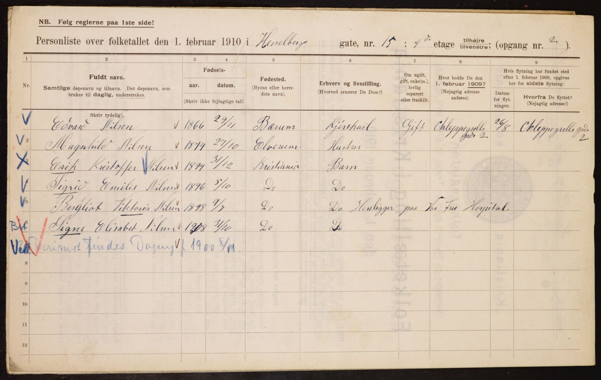 OBA, Municipal Census 1910 for Kristiania, 1910, p. 39393