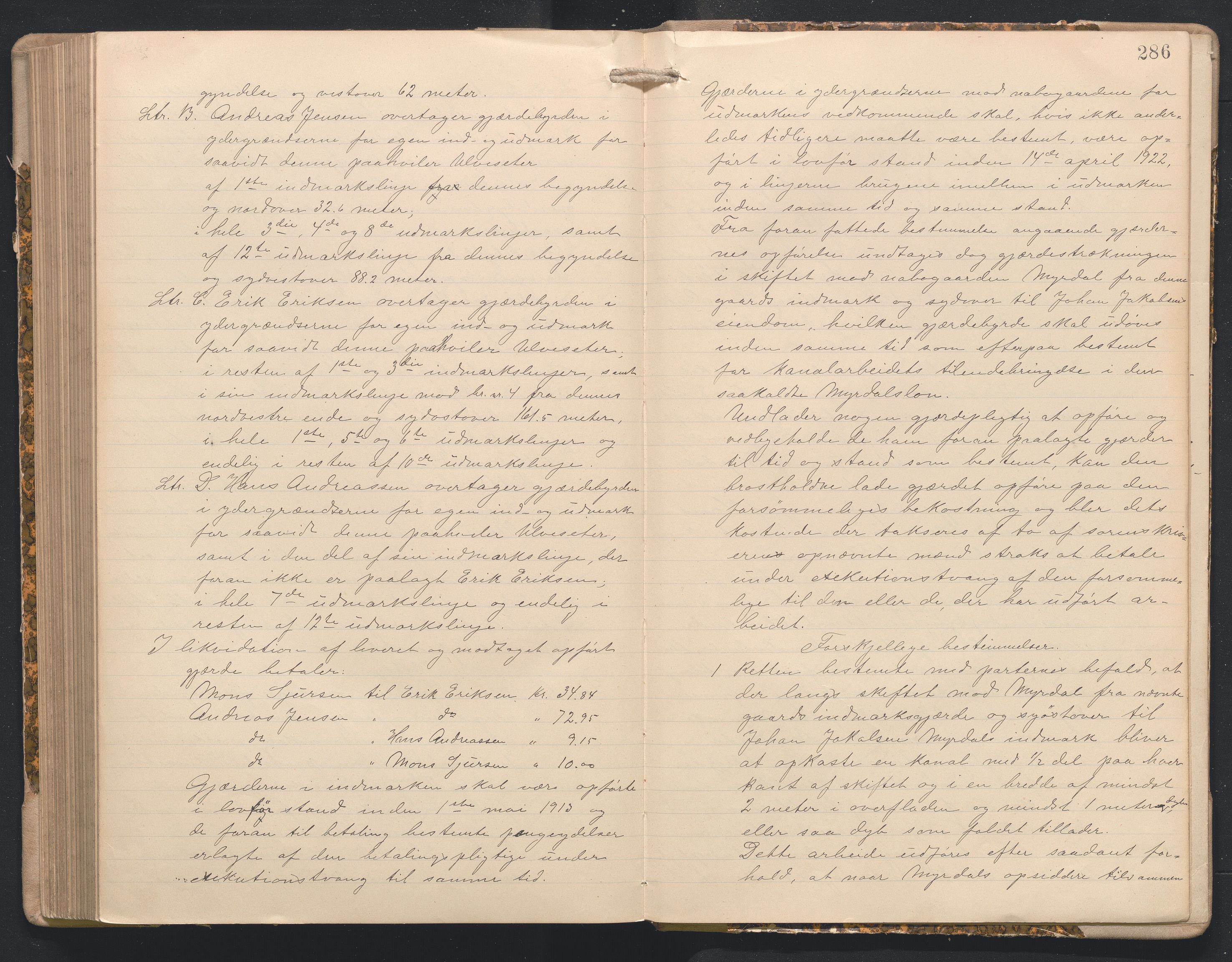 Hordaland jordskiftedøme - I Nordhordland jordskiftedistrikt, AV/SAB-A-6801/A/Aa/L0018: Forhandlingsprotokoll, 1908-1911, p. 285b-286a