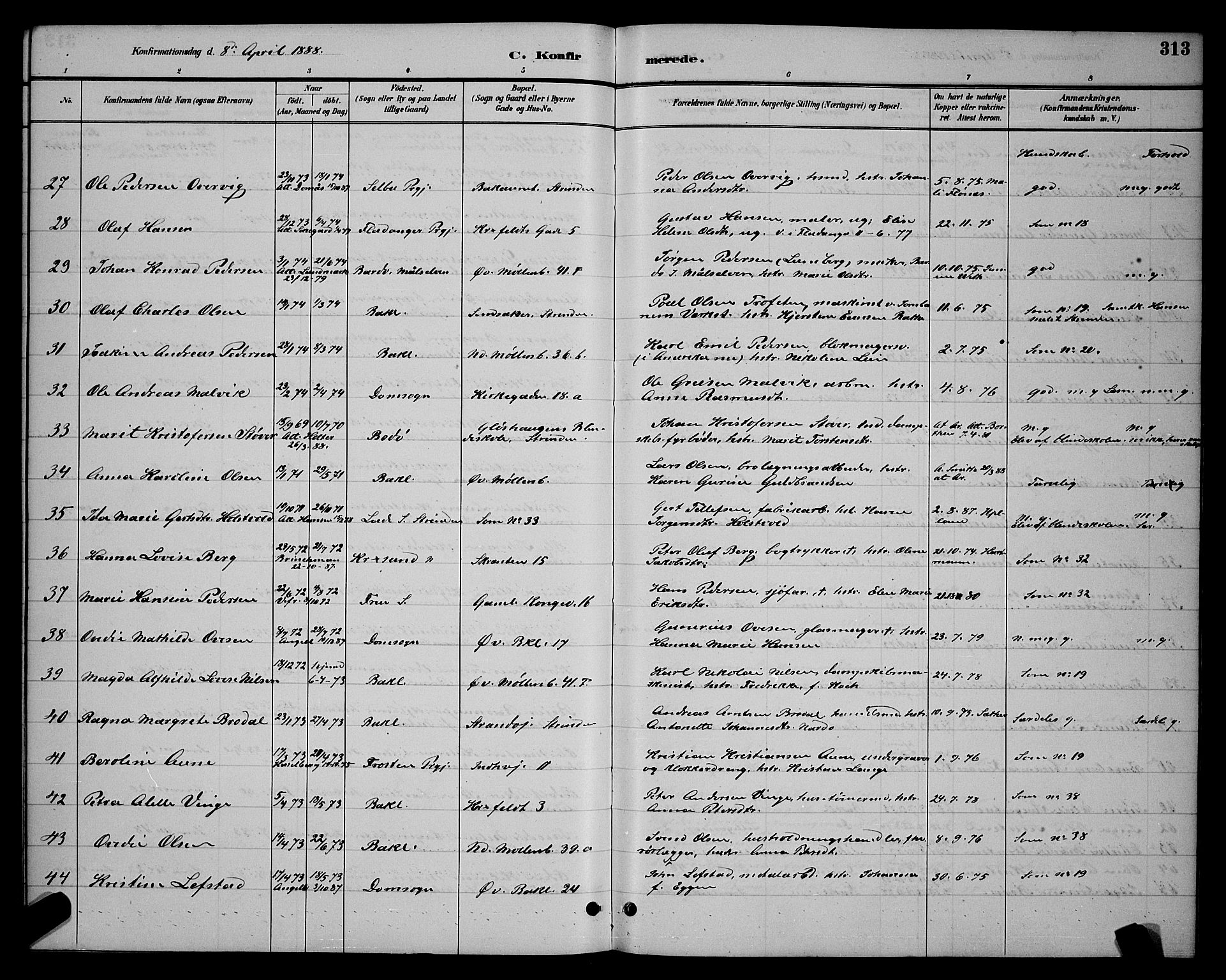 Ministerialprotokoller, klokkerbøker og fødselsregistre - Sør-Trøndelag, AV/SAT-A-1456/604/L0222: Parish register (copy) no. 604C05, 1886-1895, p. 313