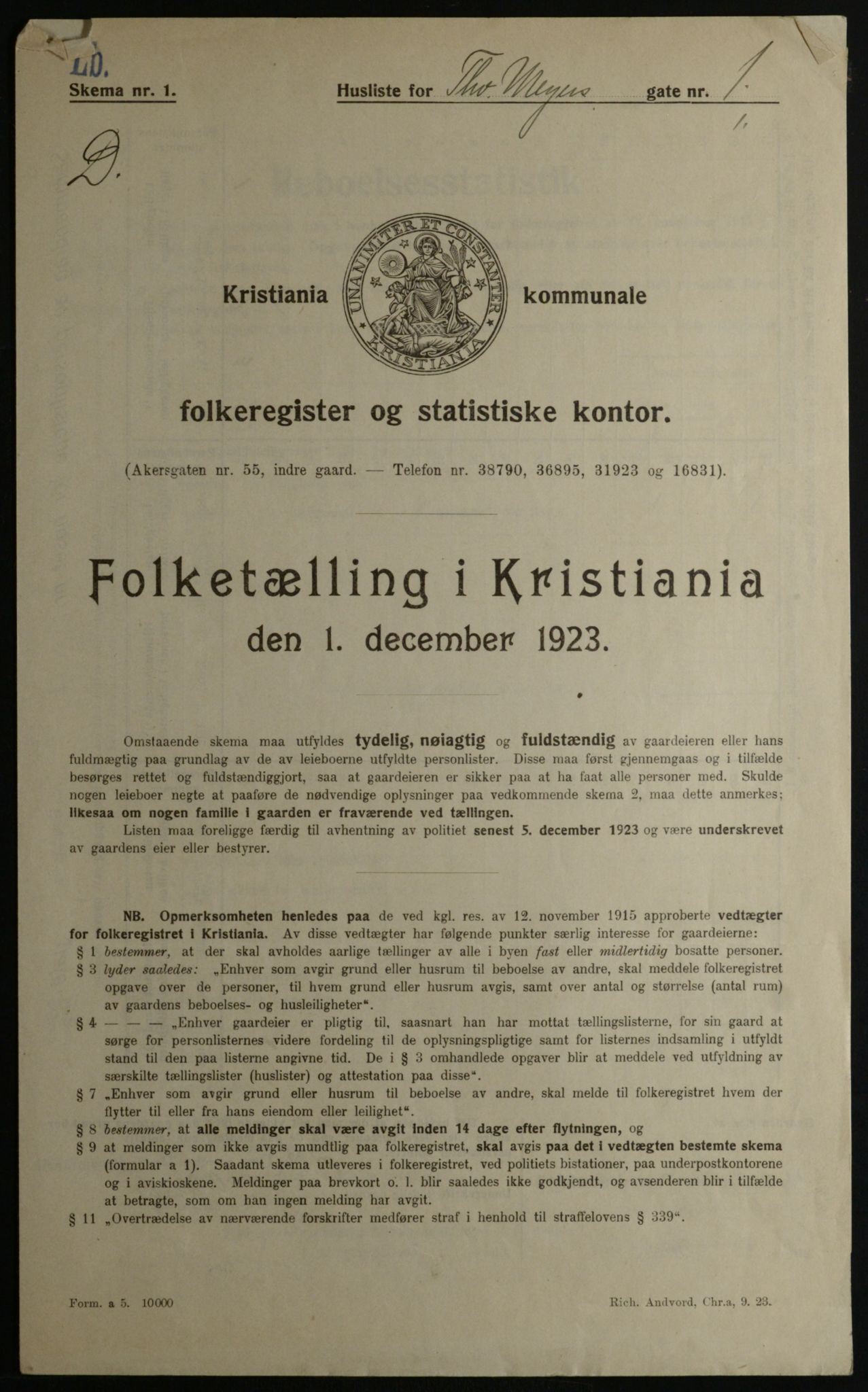 OBA, Municipal Census 1923 for Kristiania, 1923, p. 121232