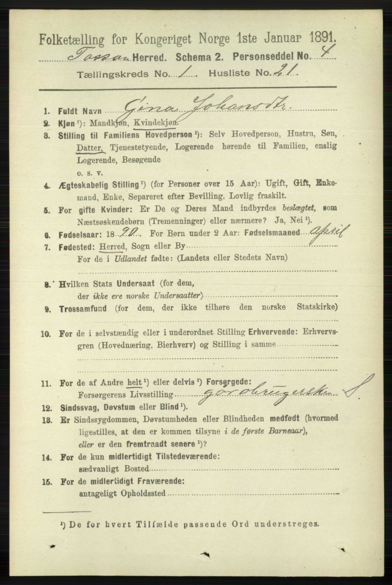 RA, 1891 census for 1129 Forsand, 1891, p. 179