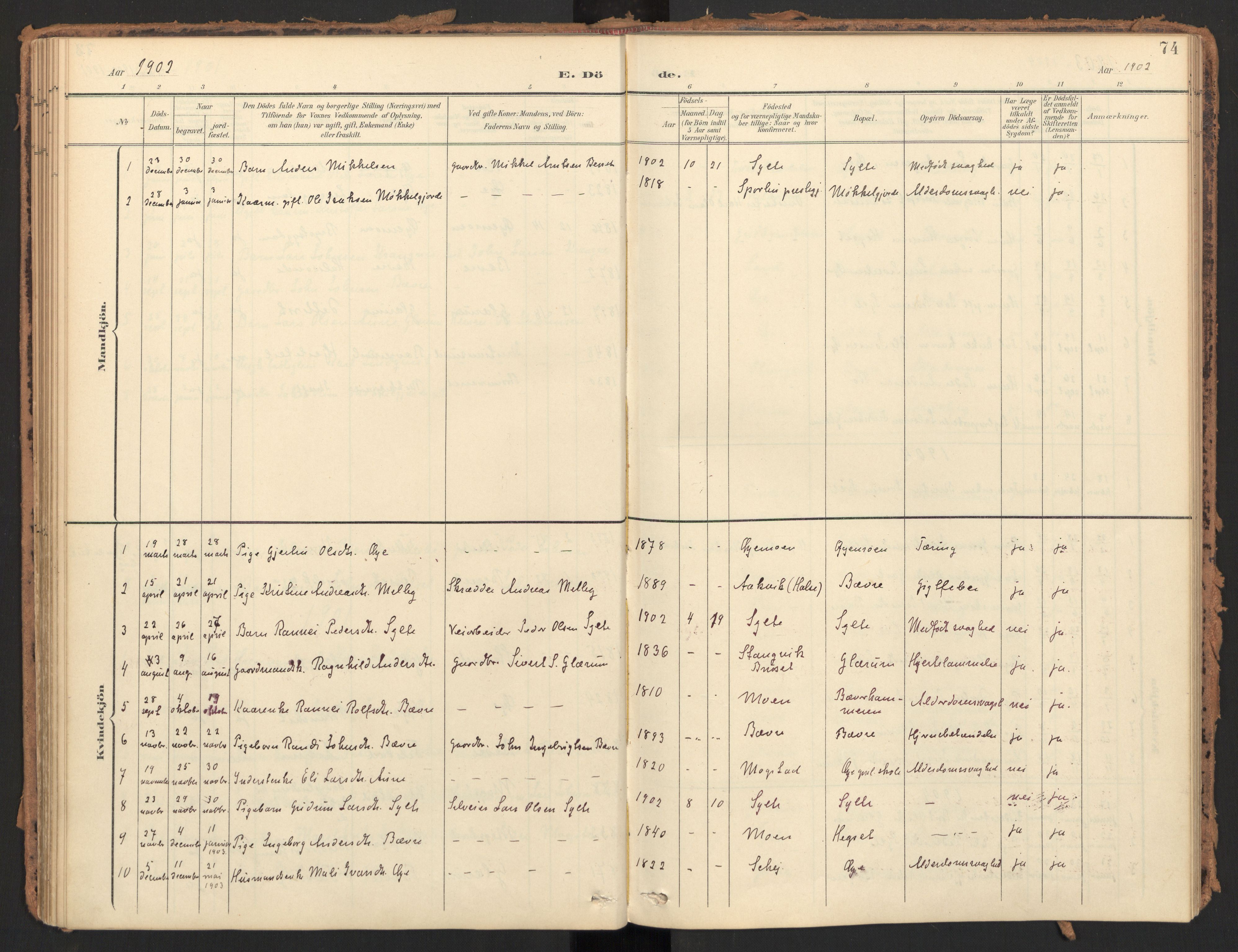 Ministerialprotokoller, klokkerbøker og fødselsregistre - Møre og Romsdal, SAT/A-1454/595/L1048: Parish register (official) no. 595A10, 1900-1917, p. 74