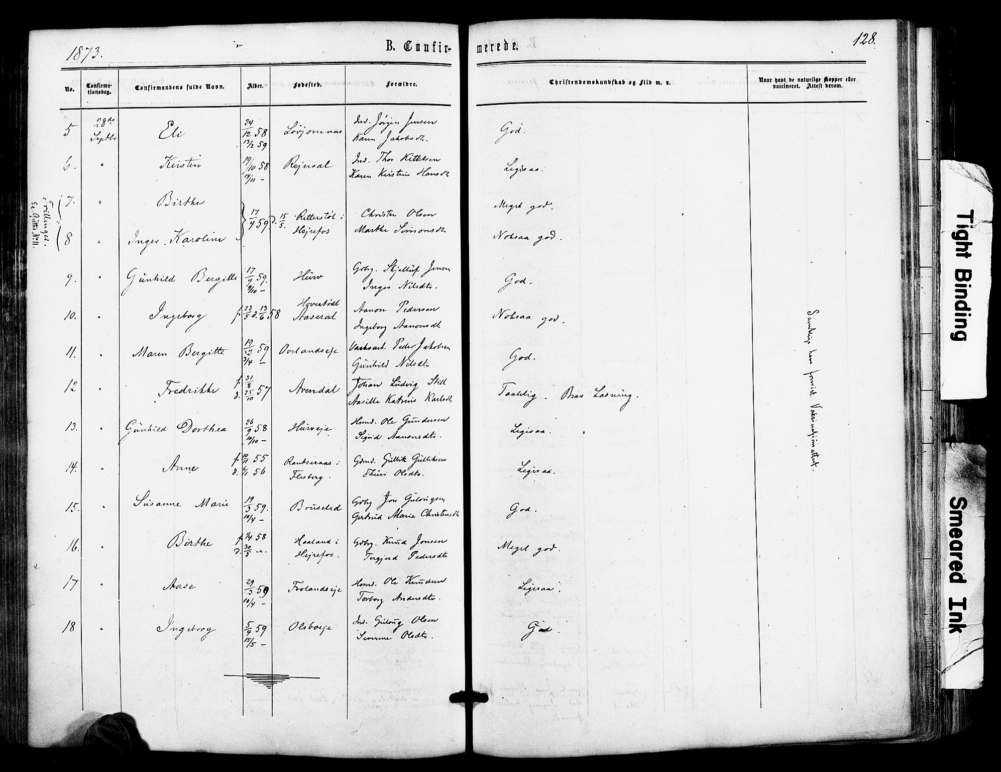 Froland sokneprestkontor, SAK/1111-0013/F/Fa/L0003: Parish register (official) no. A 3, 1864-1881, p. 128