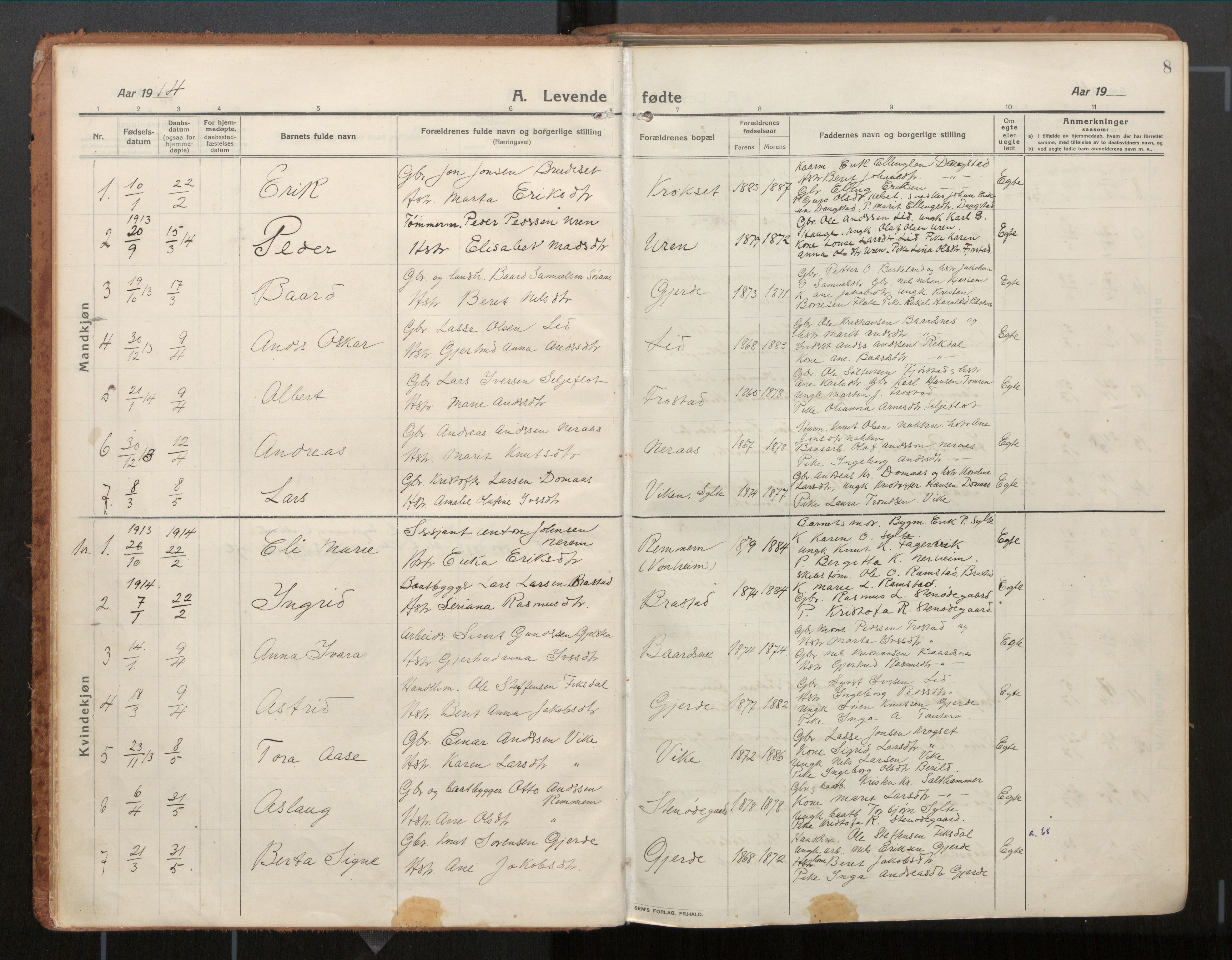 Ministerialprotokoller, klokkerbøker og fødselsregistre - Møre og Romsdal, SAT/A-1454/539/L0534a: Parish register (official) no. 539A08, 1912-1935, p. 8