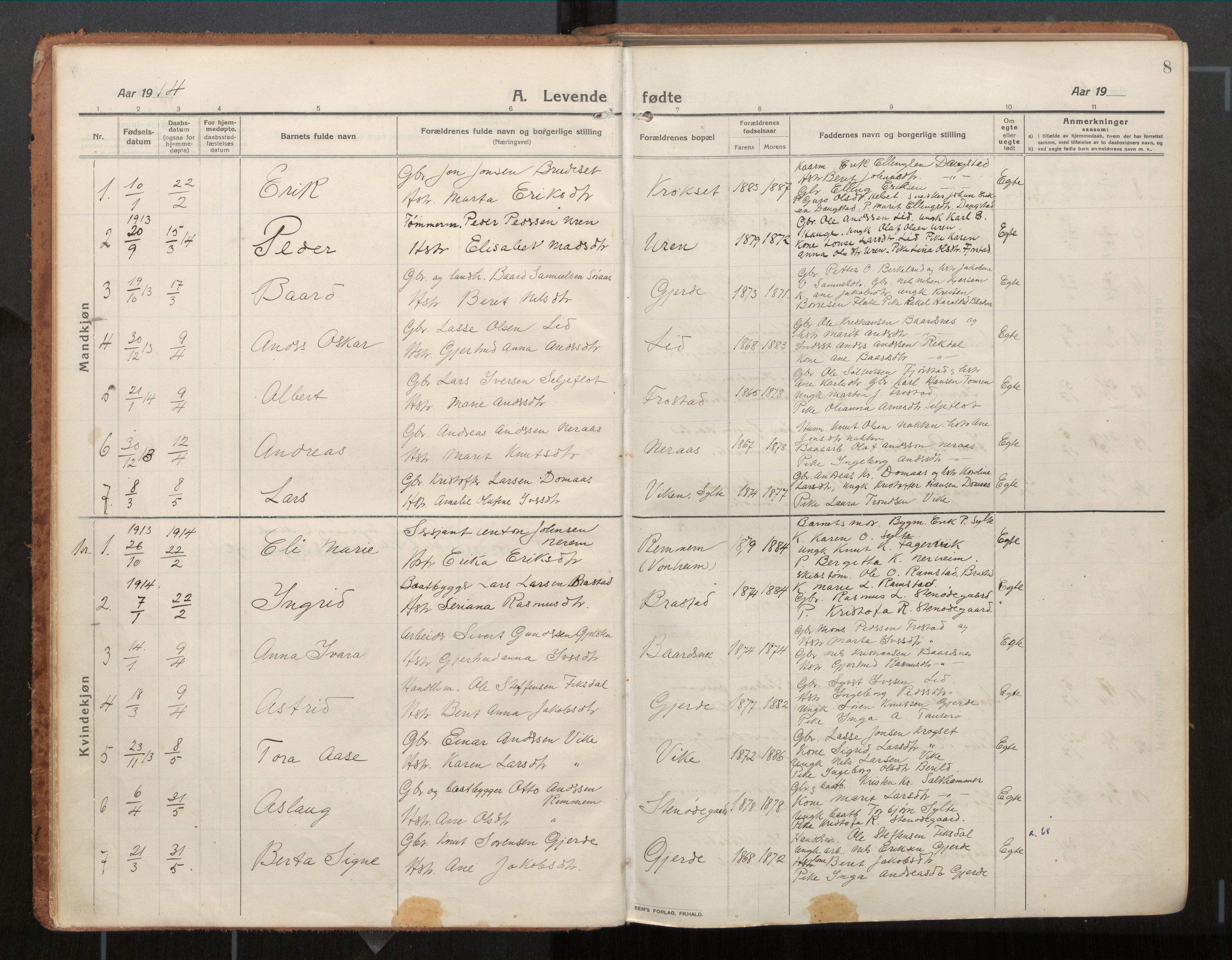 Ministerialprotokoller, klokkerbøker og fødselsregistre - Møre og Romsdal, AV/SAT-A-1454/539/L0534a: Parish register (official) no. 539A08, 1912-1935, p. 8