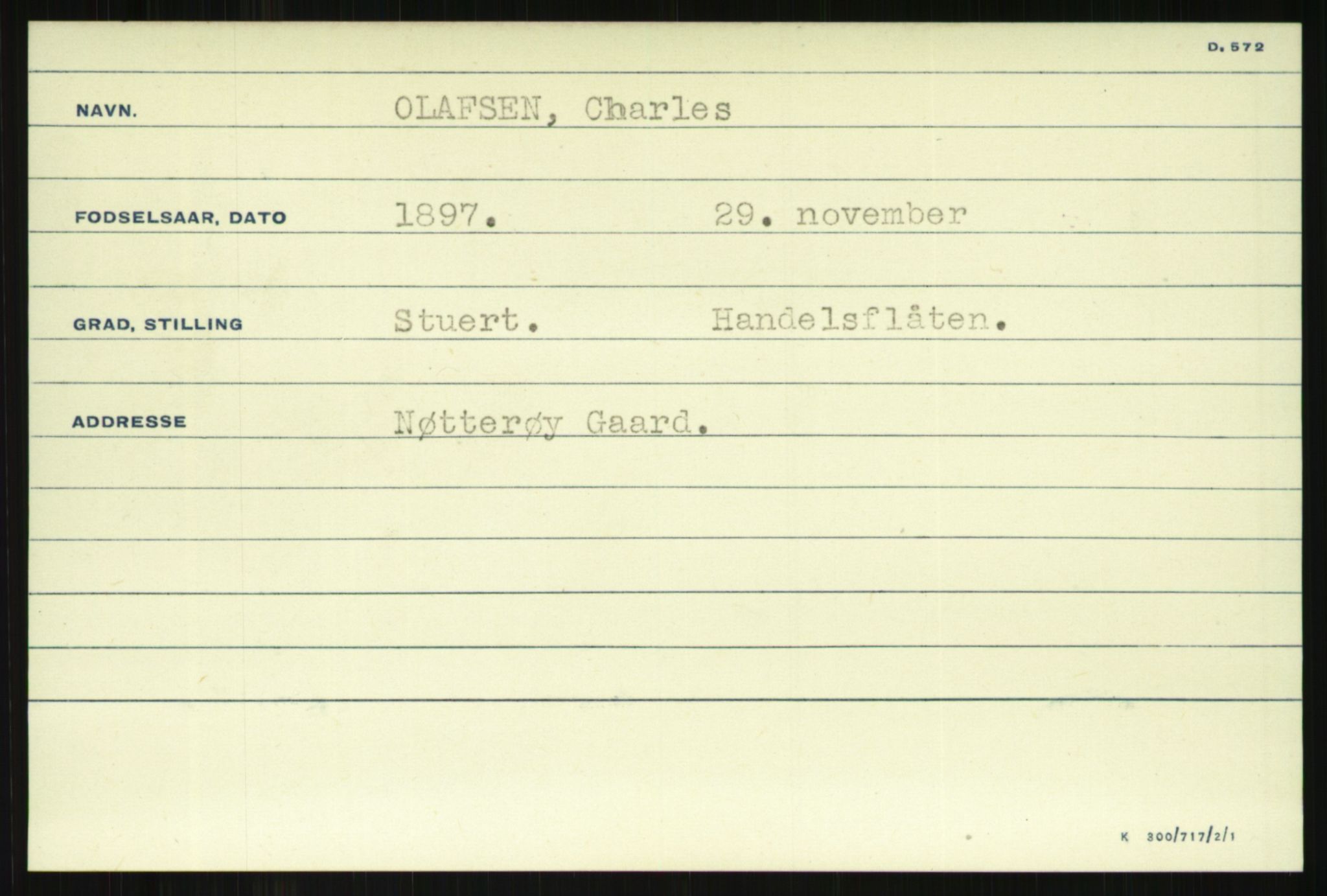 Direktoratet for sjømenn, AV/RA-S-3545/G/Gi/L0008: Alfabetisk ordnet kartotek over krigsdekorasjoner tildelt nordmenn under krigen, Odden - Staalstrøm, 1940-1945, p. 25