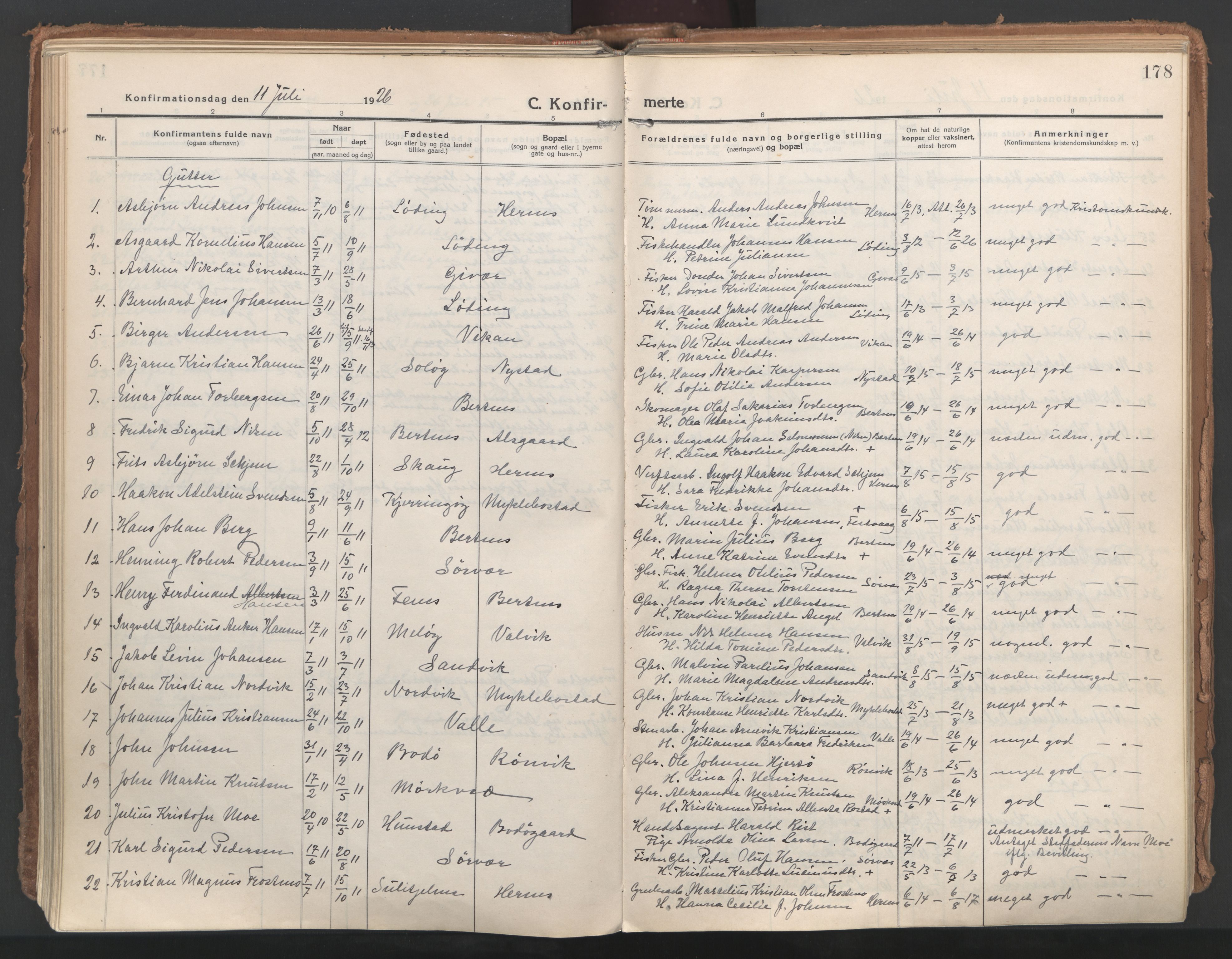 Ministerialprotokoller, klokkerbøker og fødselsregistre - Nordland, SAT/A-1459/802/L0060: Parish register (official) no. 802A07, 1916-1933, p. 178