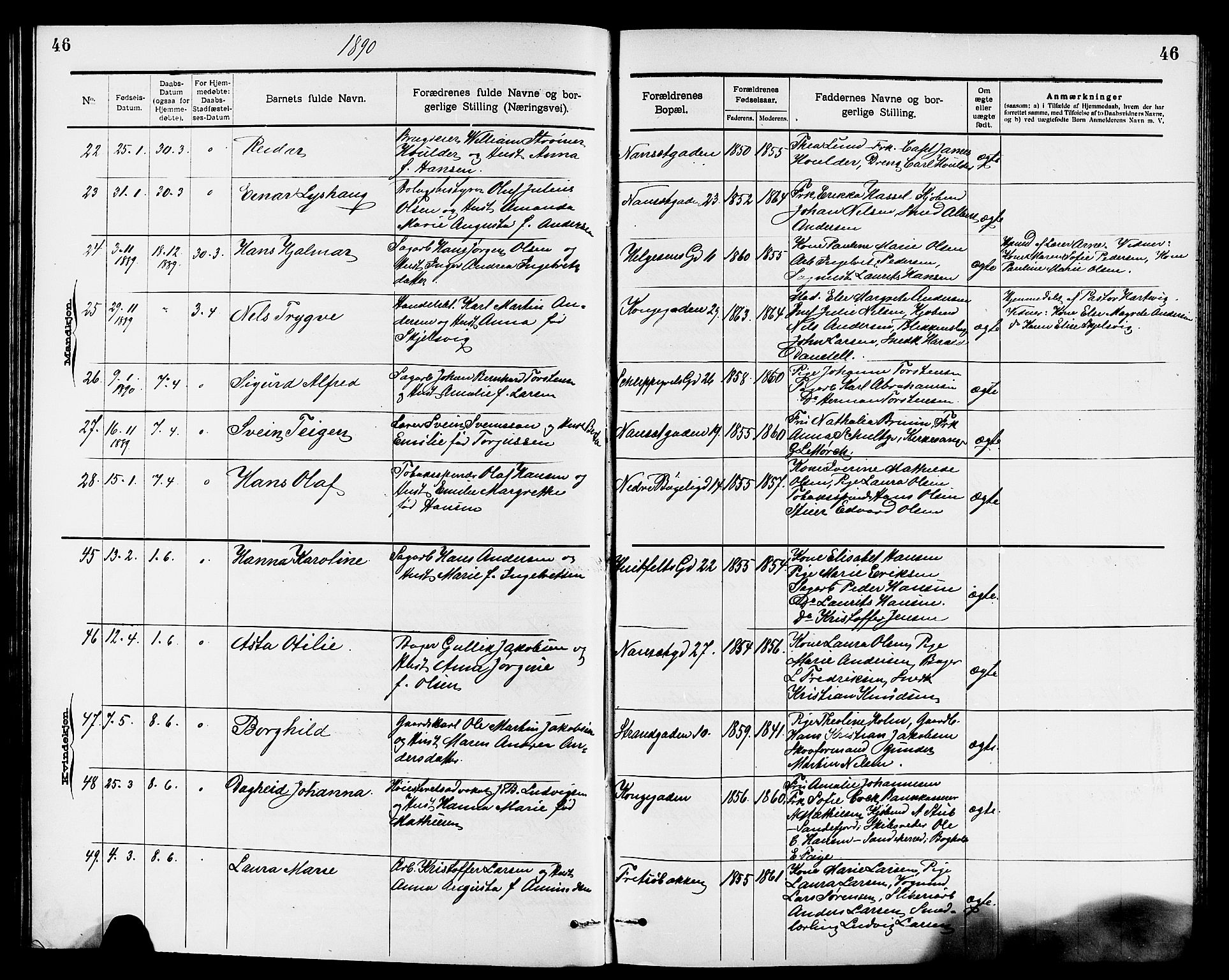 Larvik kirkebøker, AV/SAKO-A-352/G/Ga/L0005: Parish register (copy) no. I 5, 1888-1909, p. 46