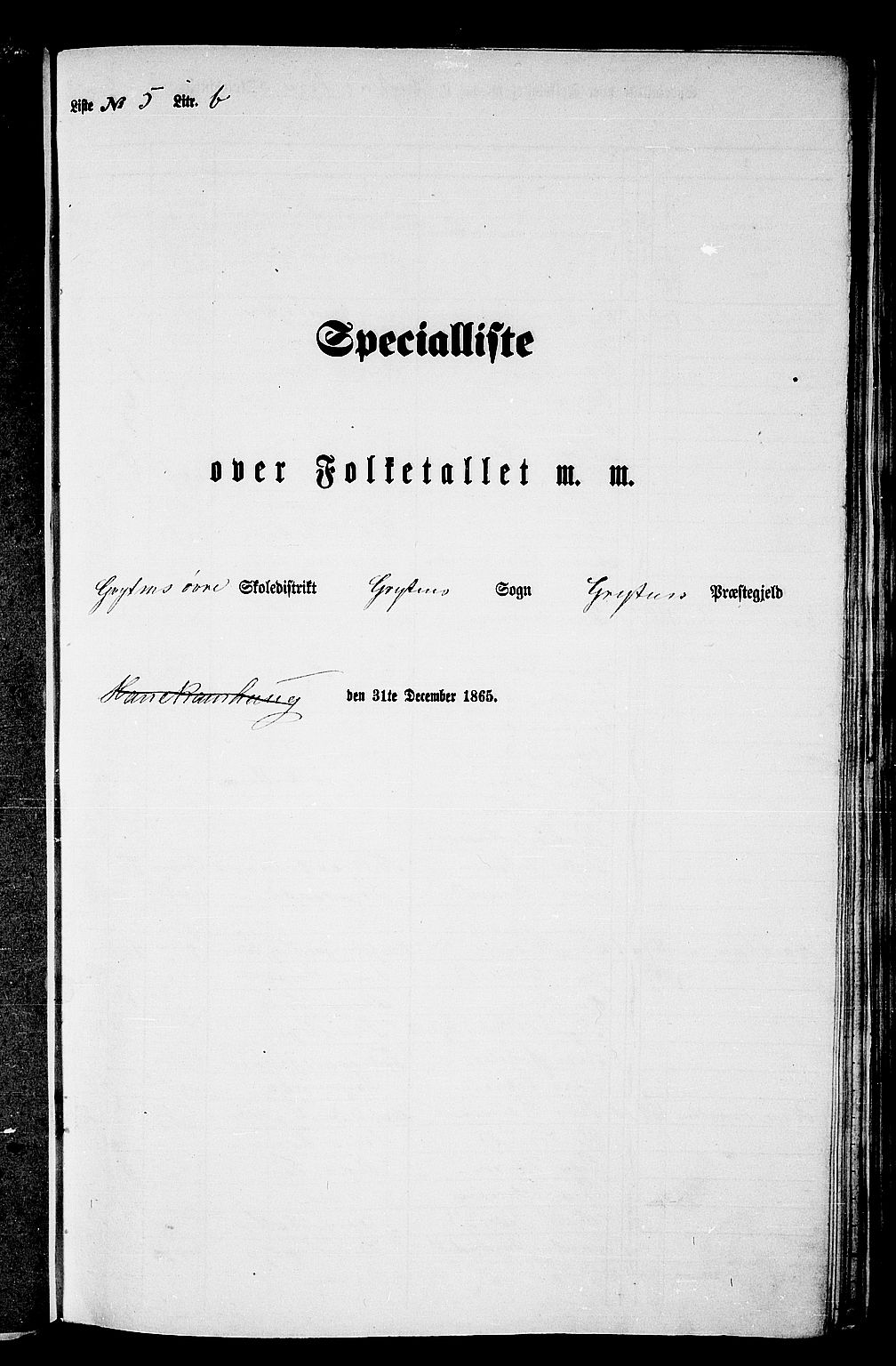 RA, 1865 census for Grytten, 1865, p. 98