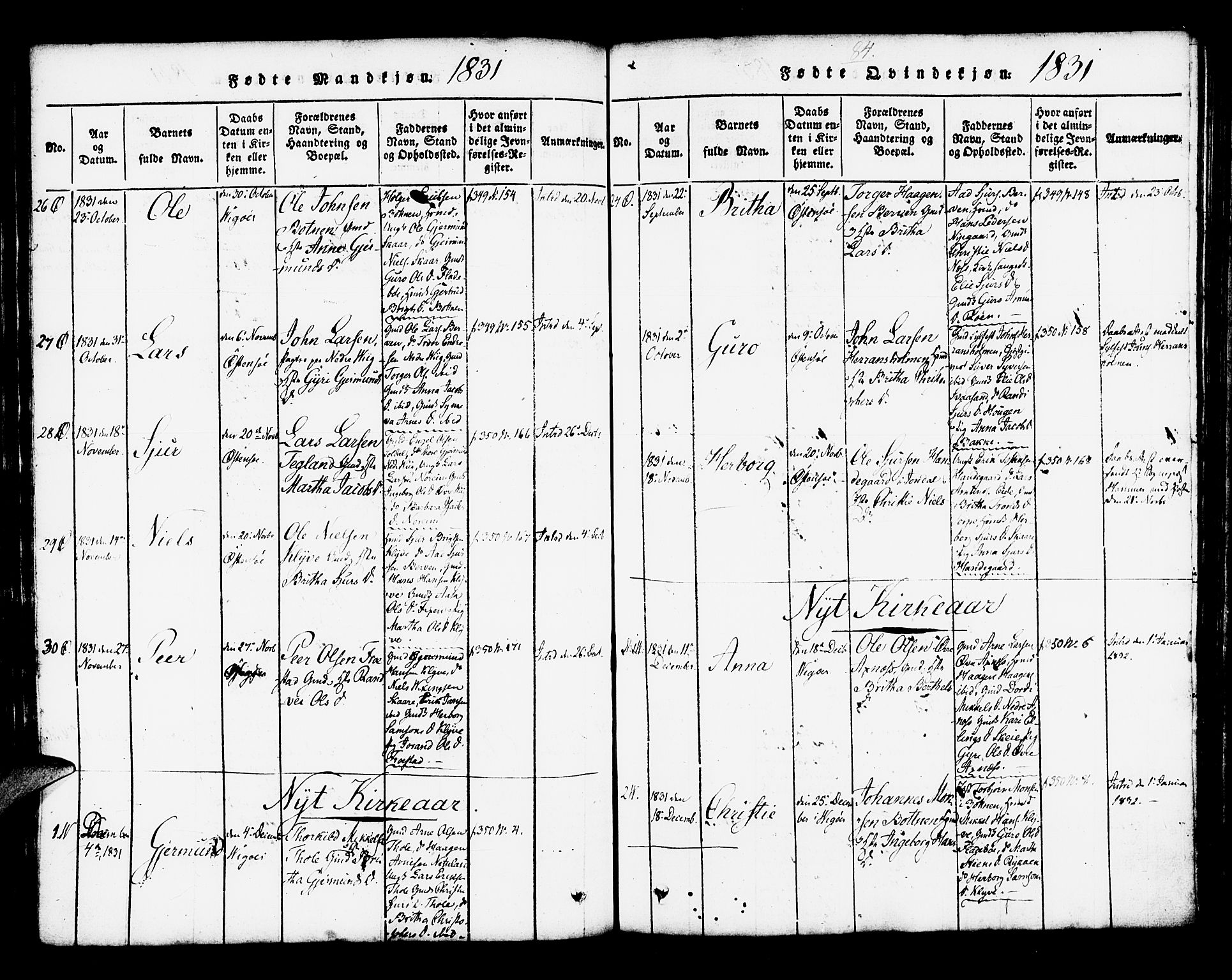 Kvam sokneprestembete, SAB/A-76201/H/Haa: Parish register (official) no. A 6, 1818-1832, p. 84