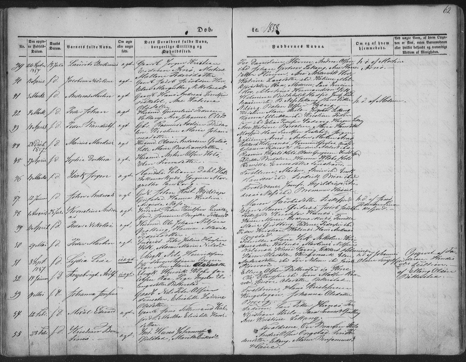 Ministerialprotokoller, klokkerbøker og fødselsregistre - Nordland, AV/SAT-A-1459/888/L1241: Parish register (official) no. 888A07, 1849-1869, p. 62