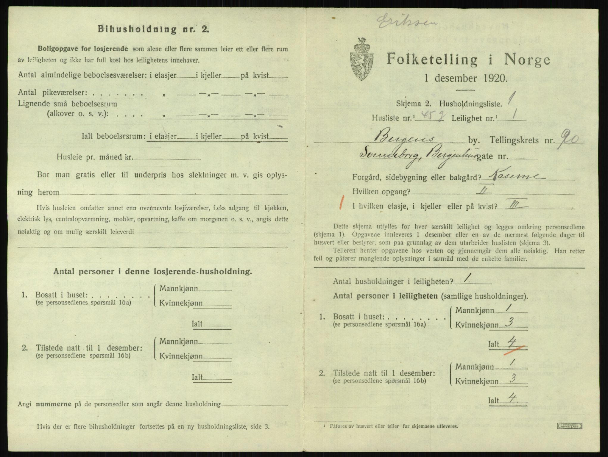 SAB, 1920 census for Bergen, 1920, p. 39833