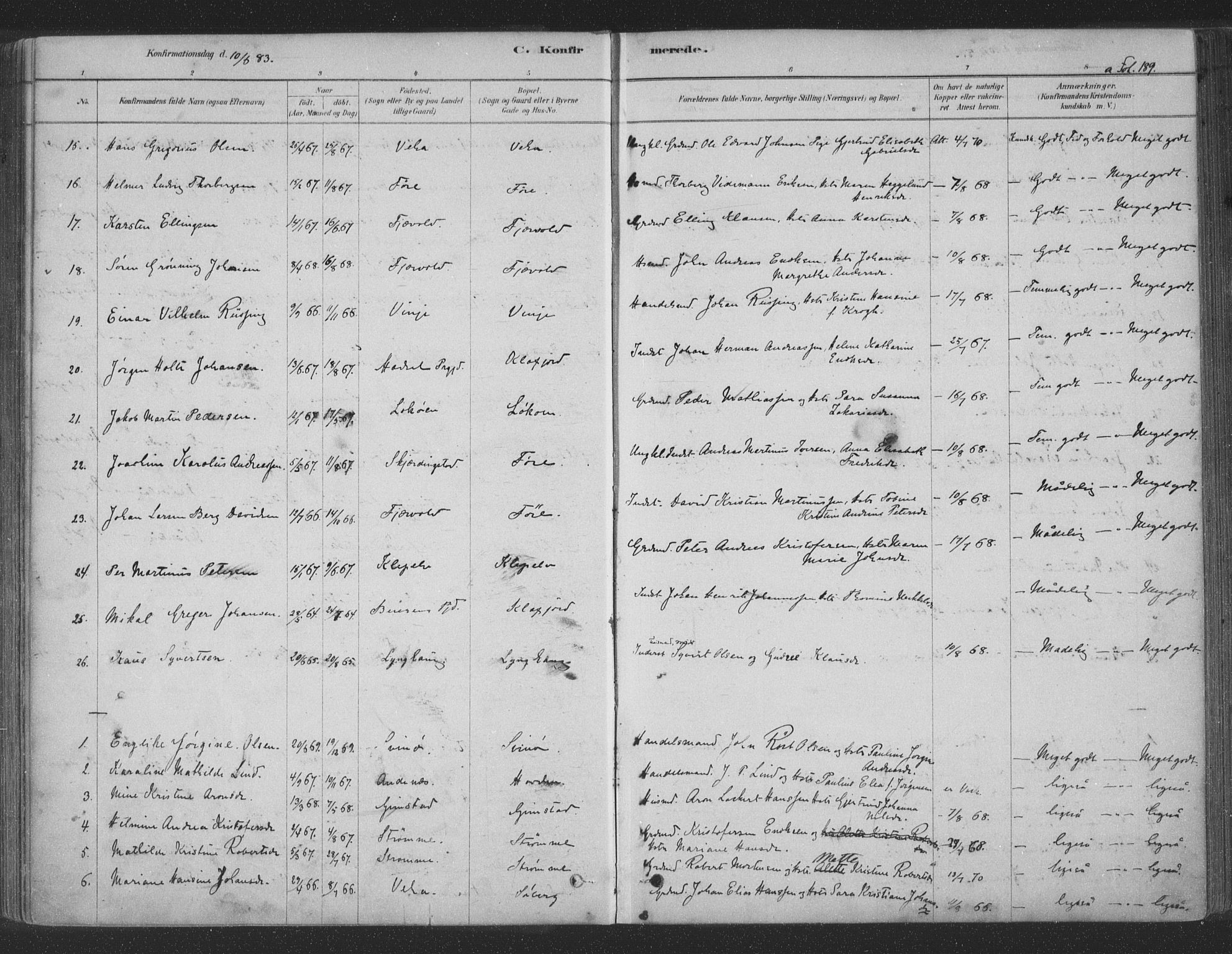 Ministerialprotokoller, klokkerbøker og fødselsregistre - Nordland, AV/SAT-A-1459/891/L1302: Parish register (official) no. 891A07, 1878-1895, p. 189