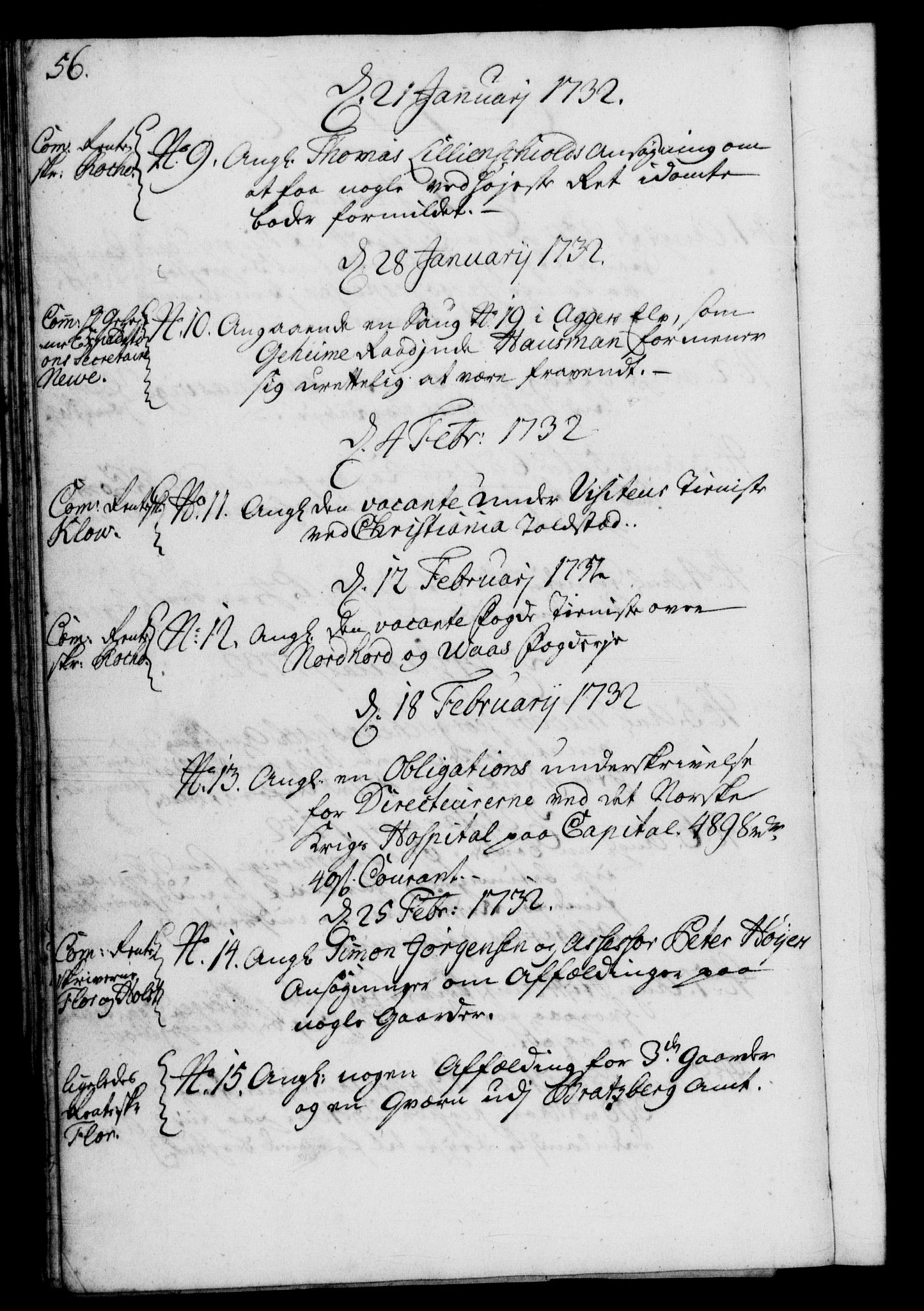 Rentekammeret, Kammerkanselliet, RA/EA-3111/G/Gf/Gfb/L0003: Register til norske relasjons- og resolusjonsprotokoller (merket RK 52.98), 1729-1736, p. 56