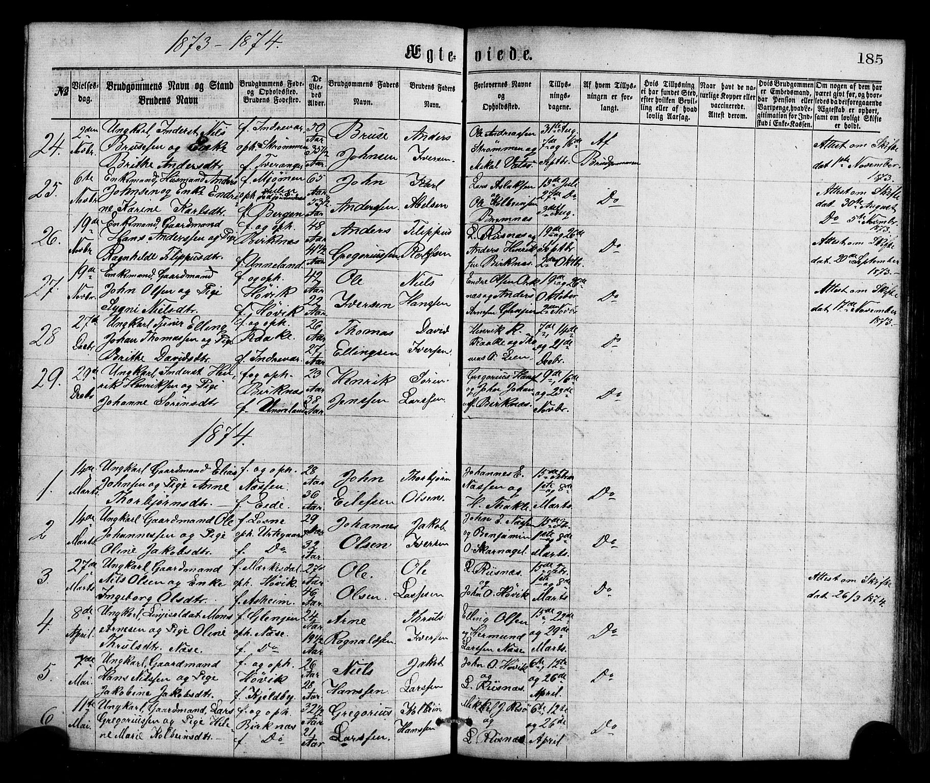 Gulen sokneprestembete, SAB/A-80201/H/Haa/Haaa/L0023: Parish register (official) no. A 23, 1870-1880, p. 185