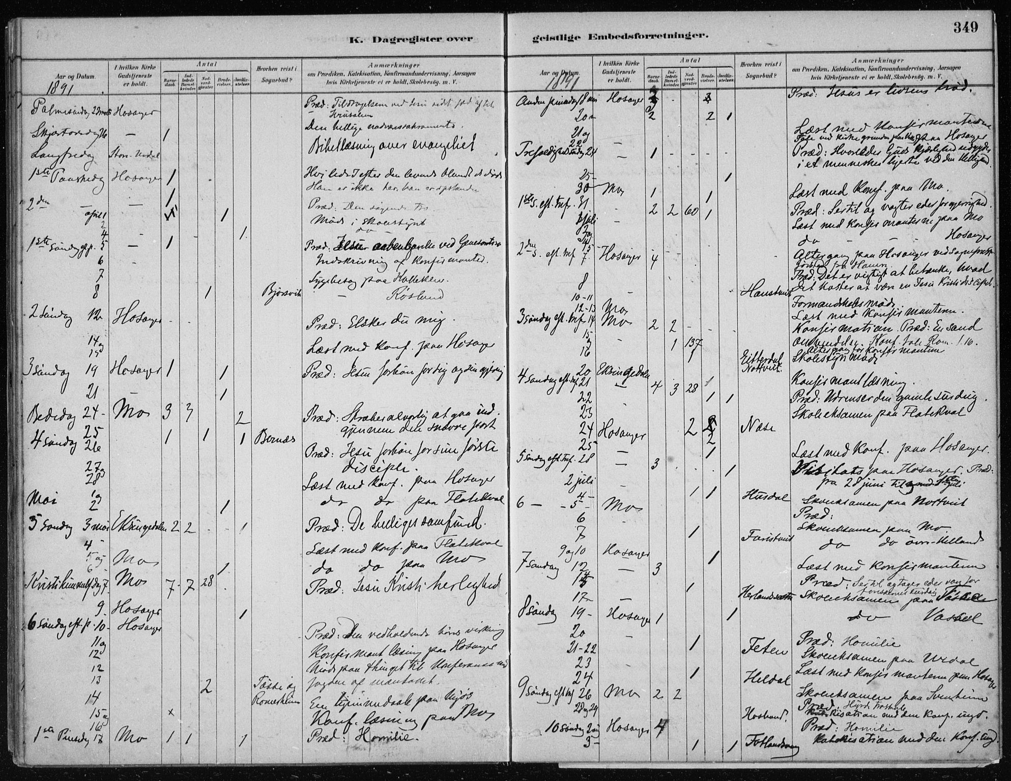 Hosanger sokneprestembete, AV/SAB-A-75801/H/Haa: Parish register (official) no. B  1, 1880-1896, p. 349