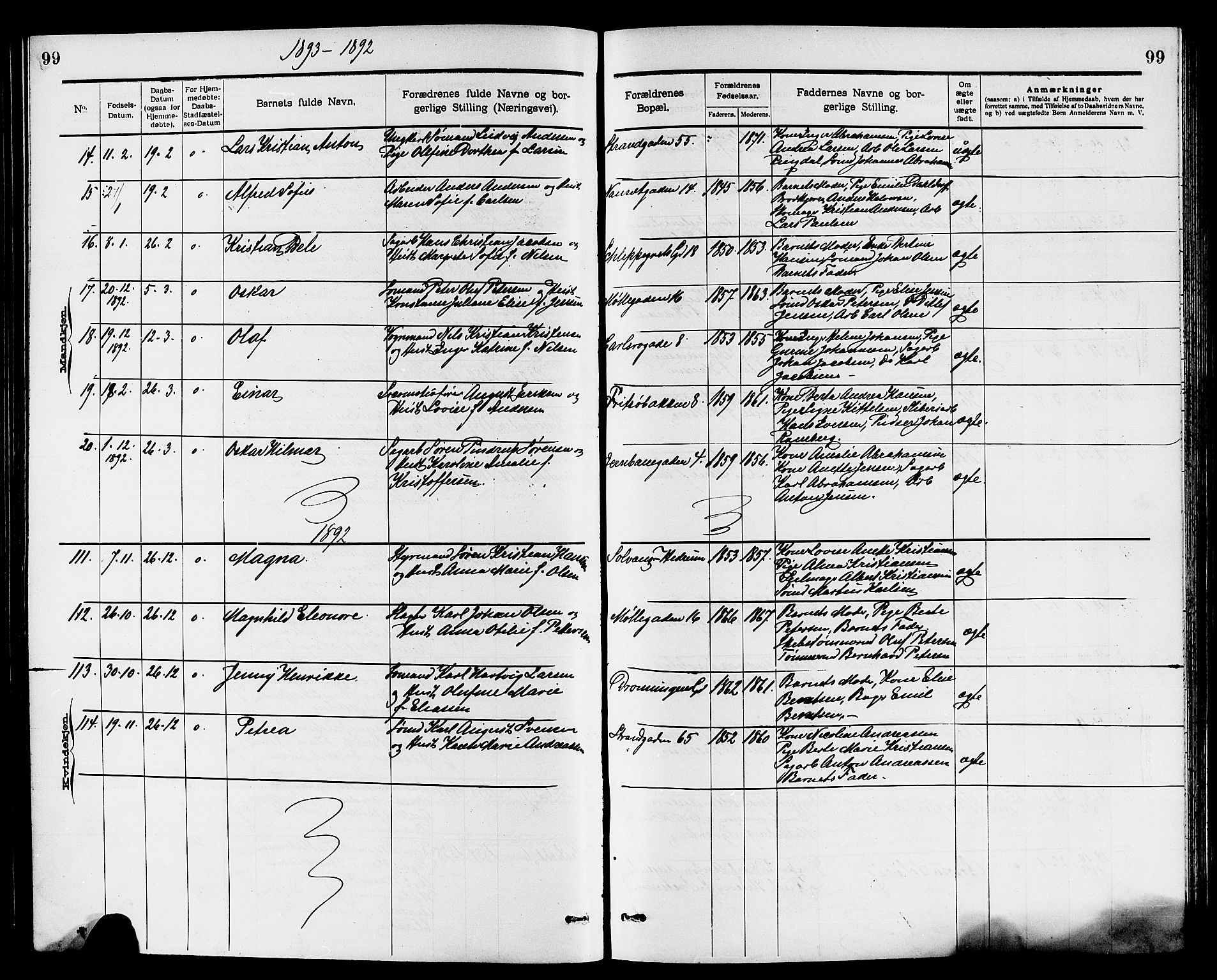 Larvik kirkebøker, SAKO/A-352/G/Ga/L0005: Parish register (copy) no. I 5, 1888-1909, p. 99