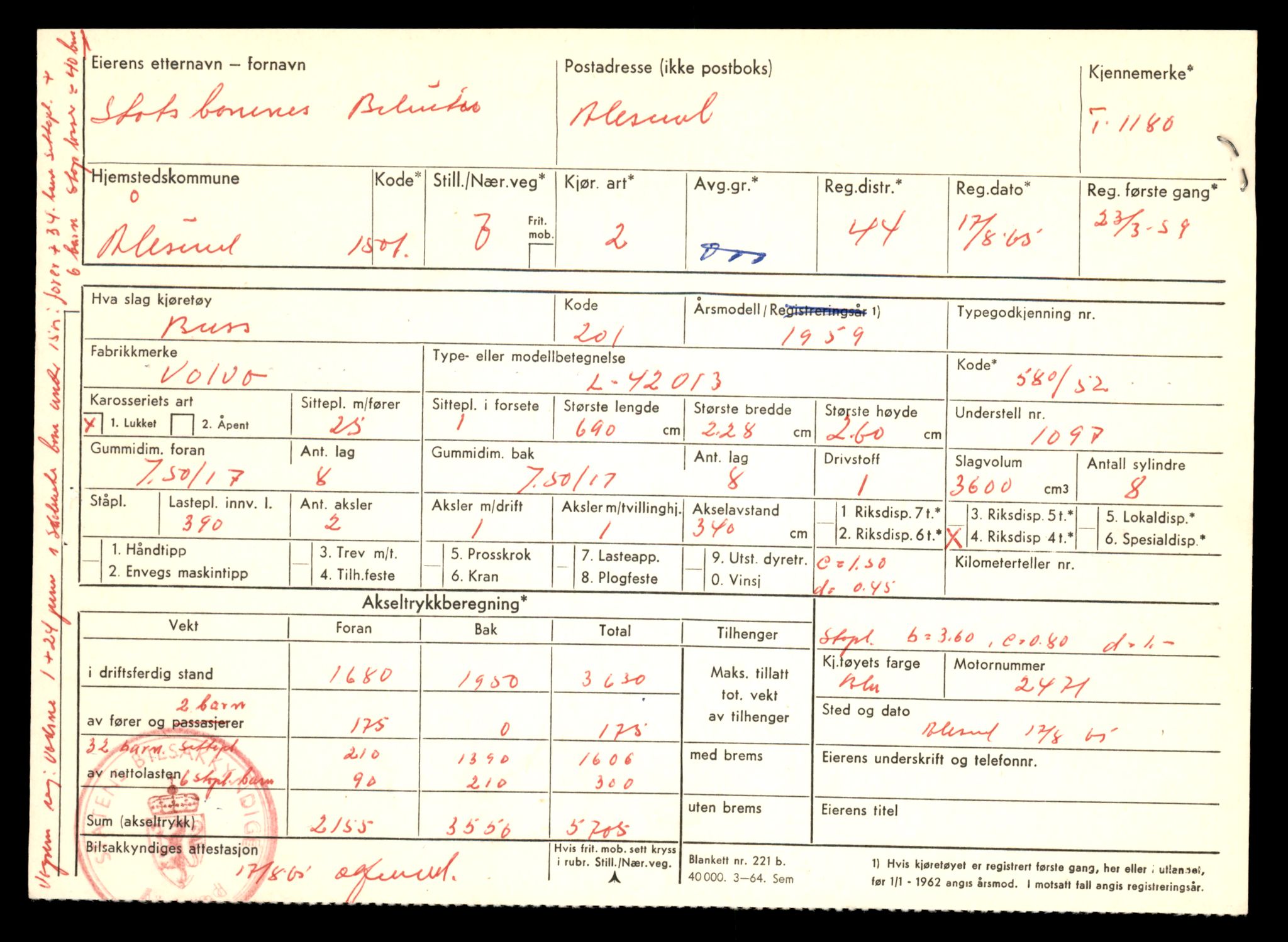 Møre og Romsdal vegkontor - Ålesund trafikkstasjon, AV/SAT-A-4099/F/Fe/L0011: Registreringskort for kjøretøy T 1170 - T 1289, 1927-1998, p. 225